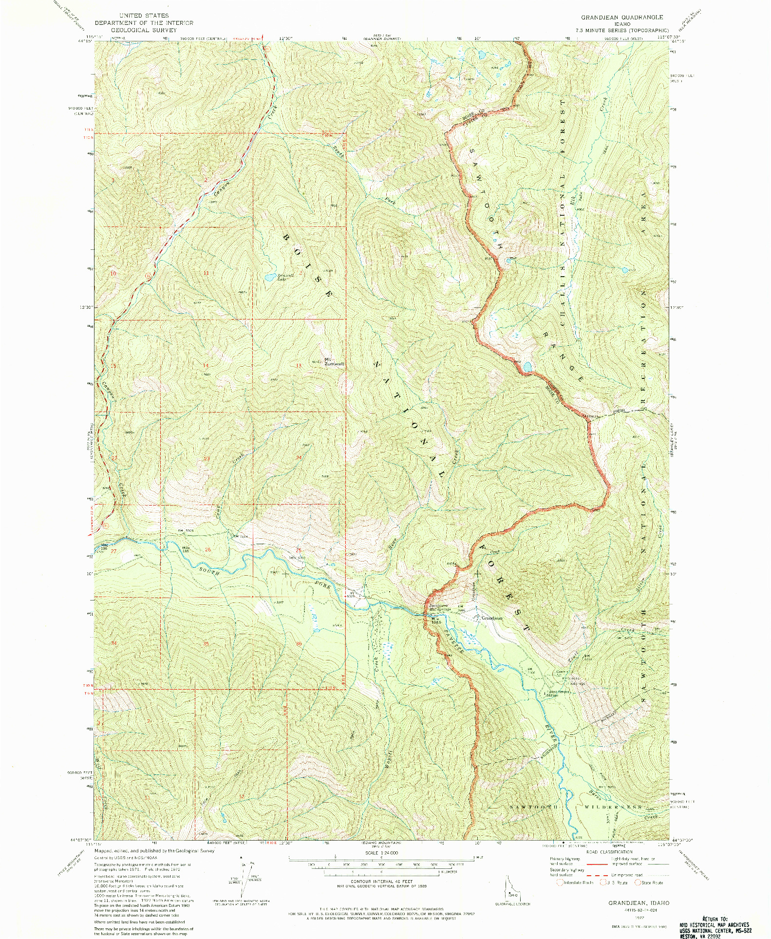 USGS 1:24000-SCALE QUADRANGLE FOR GRANDJEAN, ID 1972