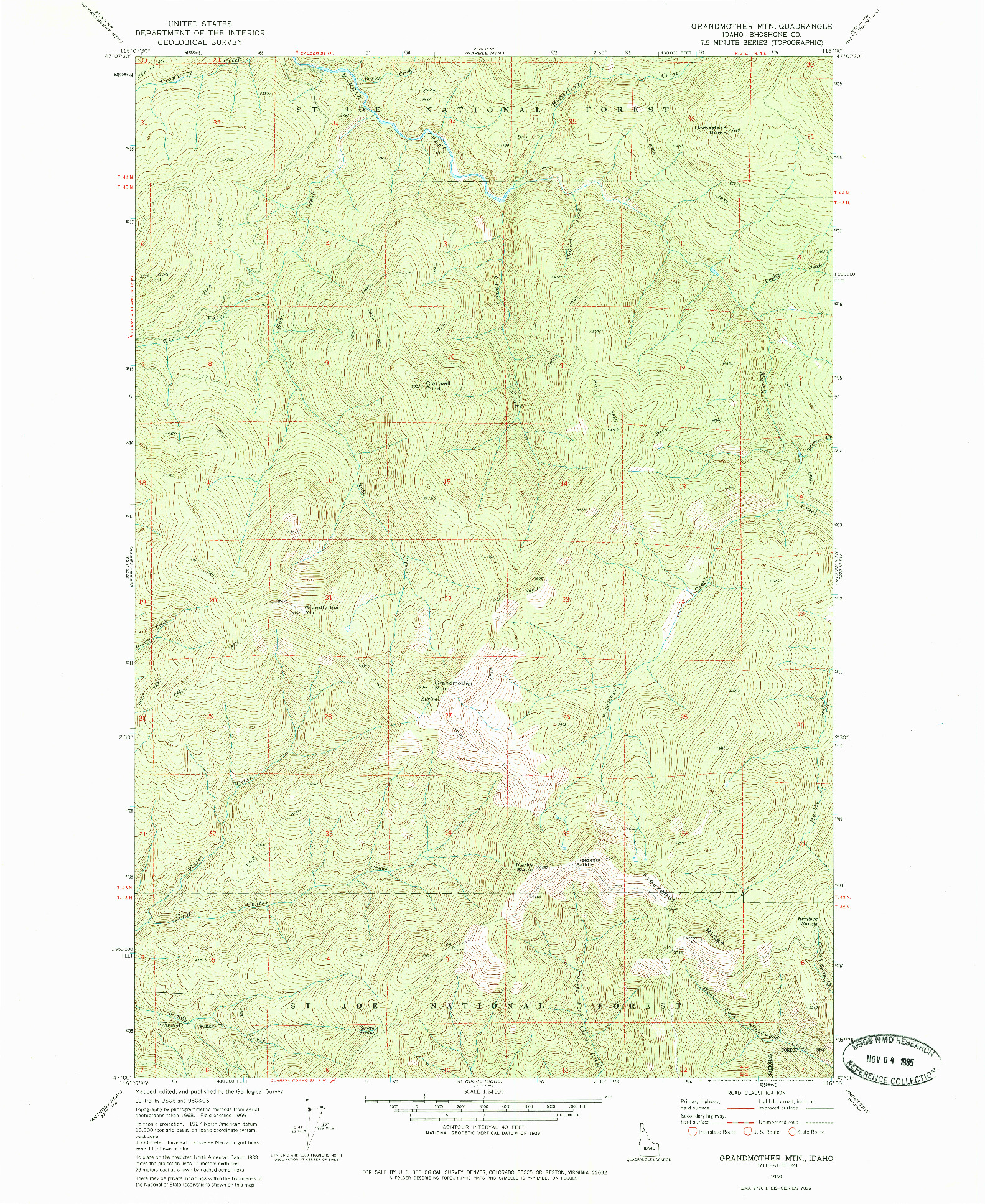 USGS 1:24000-SCALE QUADRANGLE FOR GRANDMOTHER MOUNTAIN, ID 1969