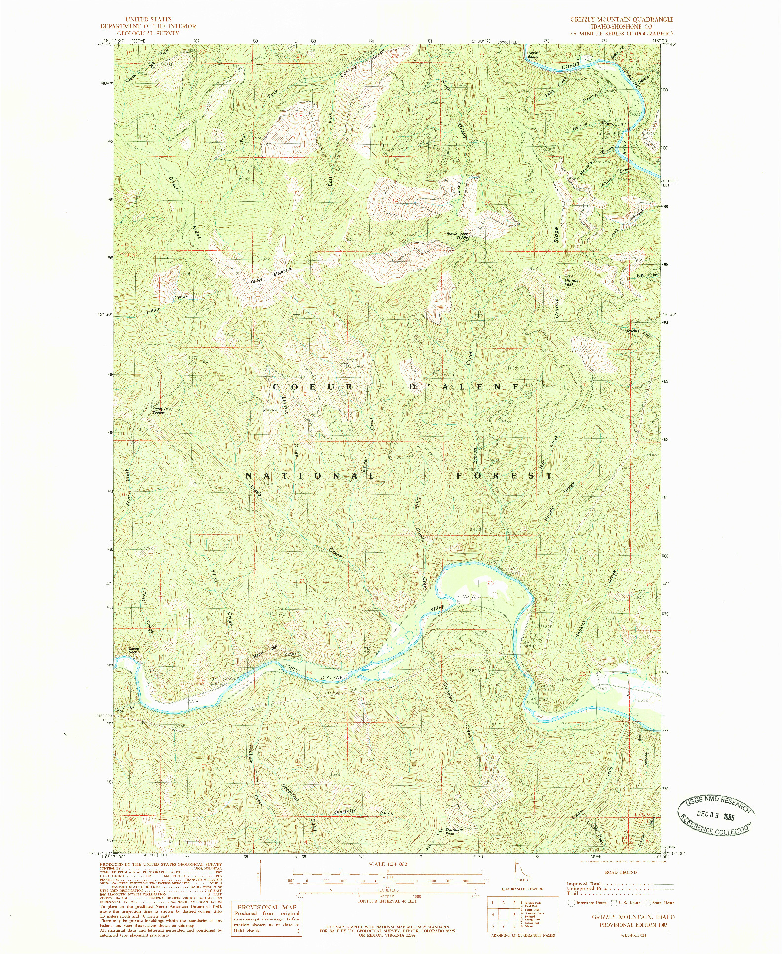 USGS 1:24000-SCALE QUADRANGLE FOR GRIZZLY MOUNTAIN, ID 1985