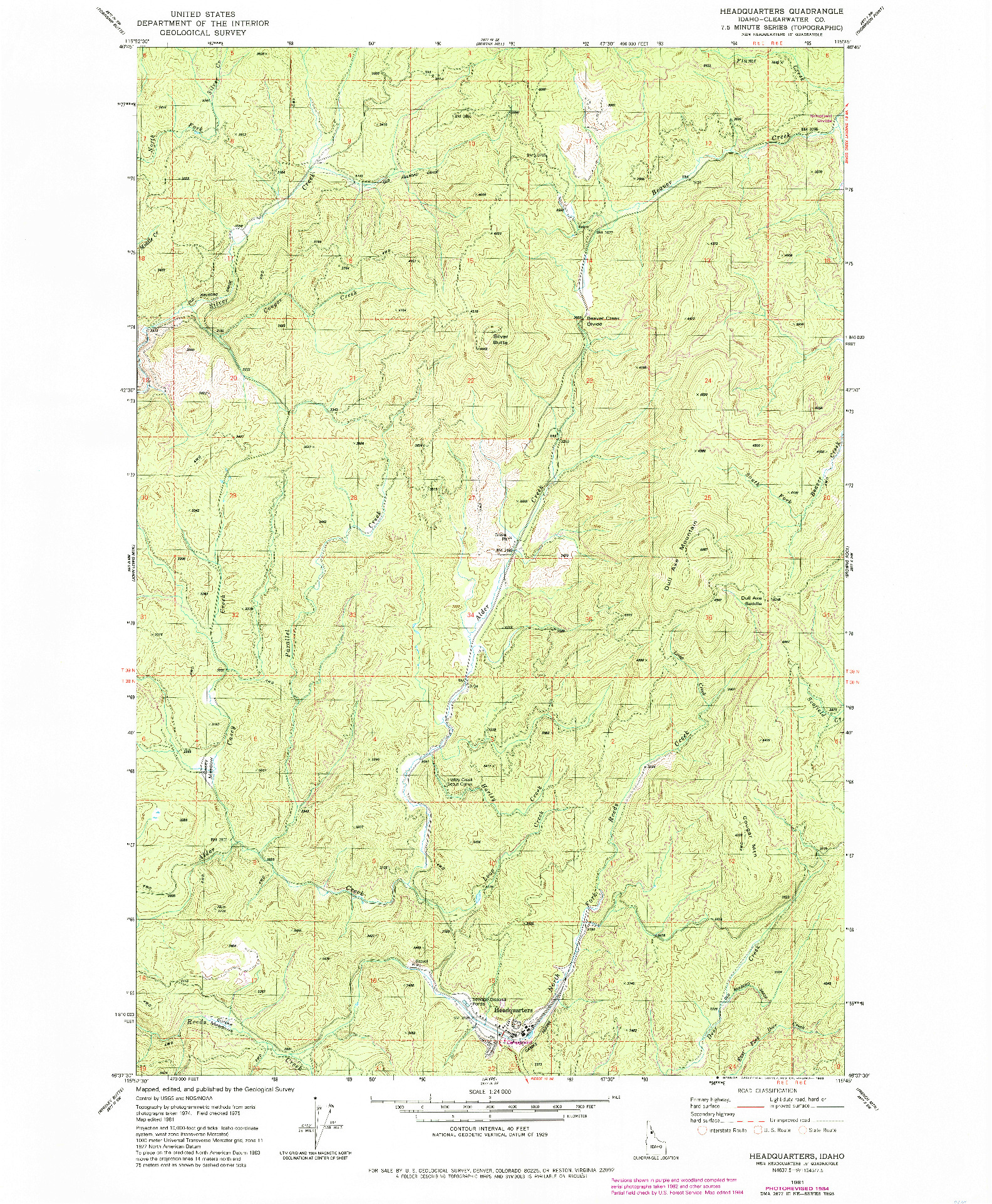 USGS 1:24000-SCALE QUADRANGLE FOR HEADQUARTERS, ID 1981