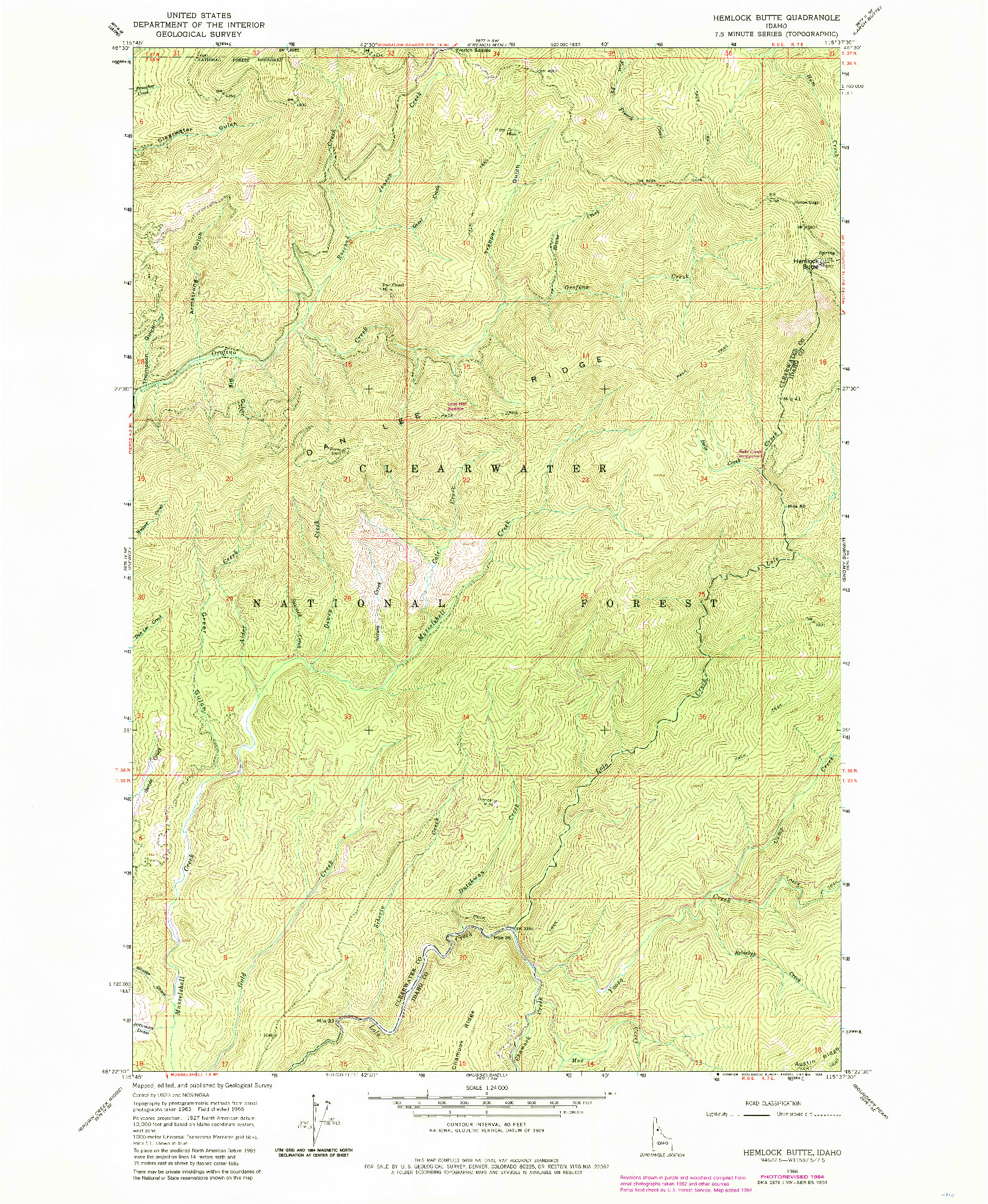 USGS 1:24000-SCALE QUADRANGLE FOR HEMLOCK BUTTE, ID 1966