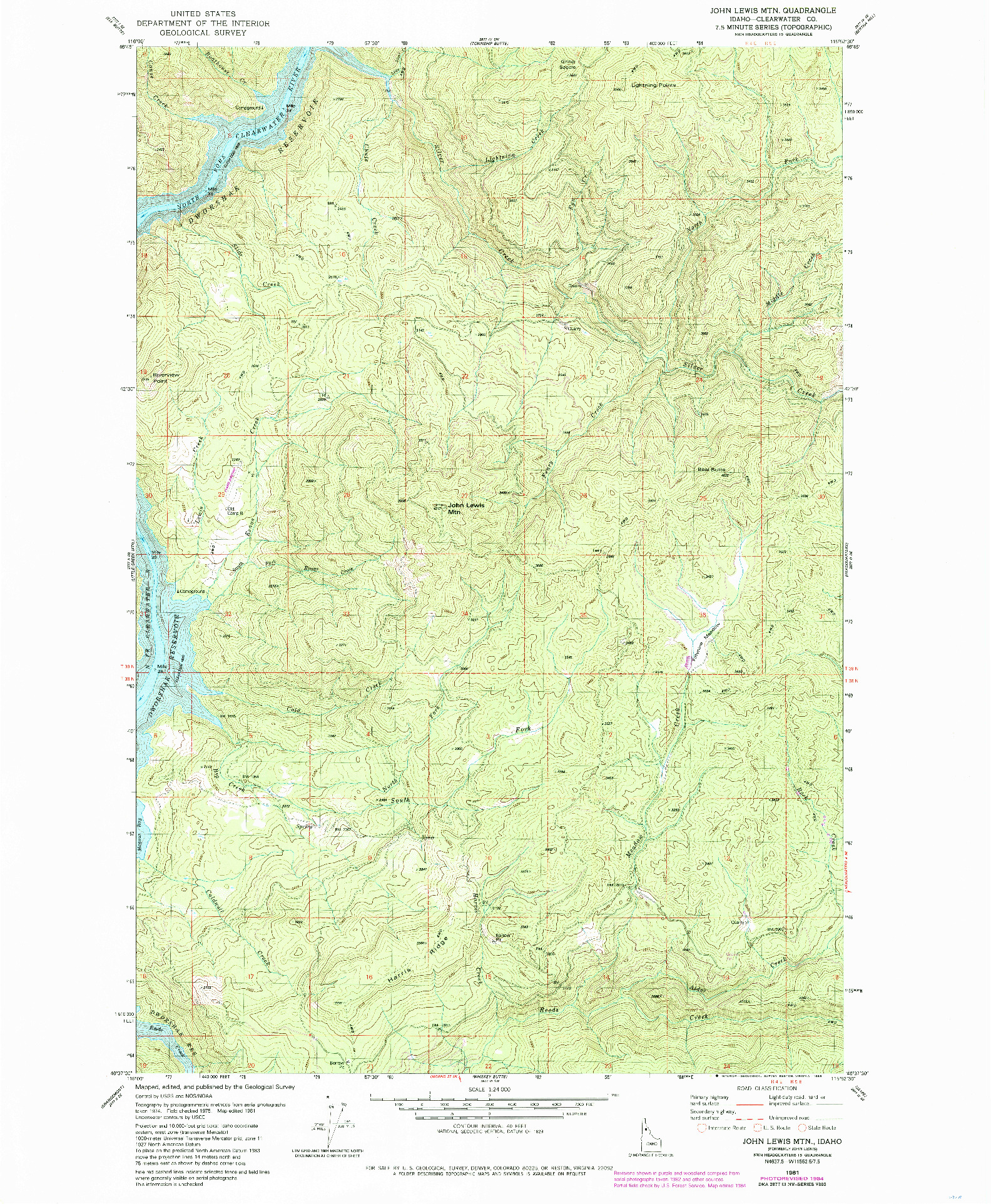 USGS 1:24000-SCALE QUADRANGLE FOR JOHN LEWIS MOUNTAIN, ID 1981