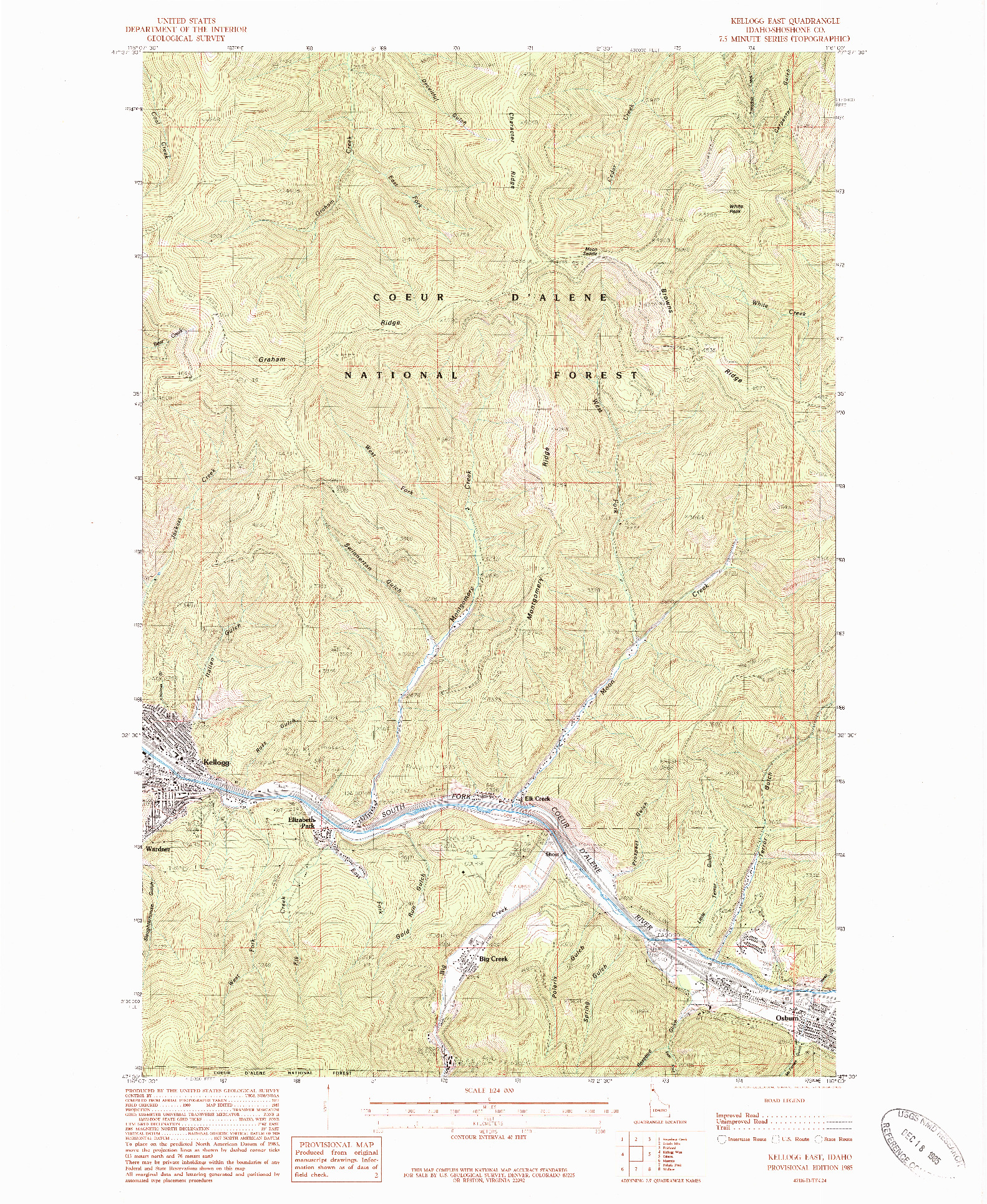 USGS 1:24000-SCALE QUADRANGLE FOR KELLOGG EAST, ID 1985
