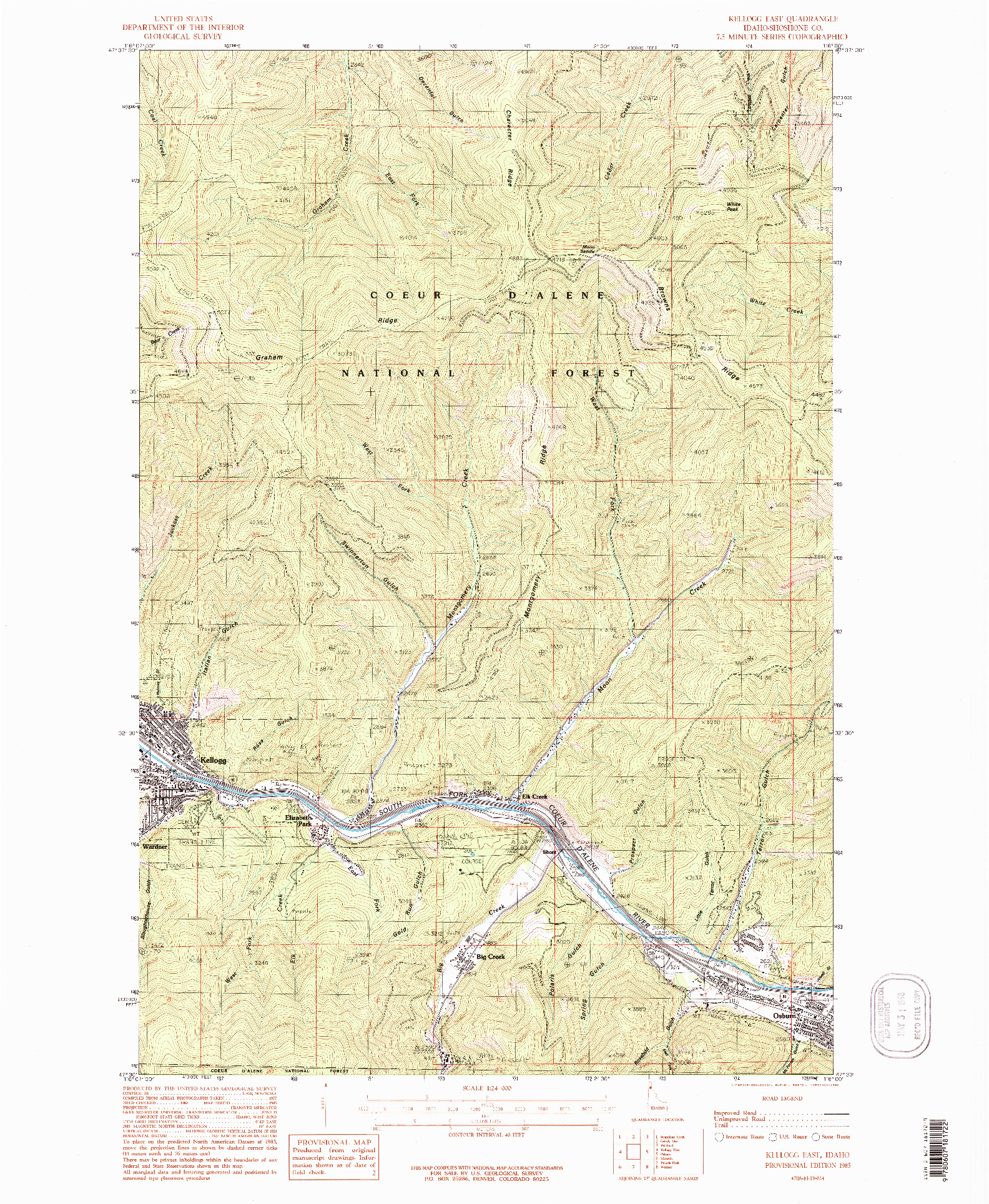 USGS 1:24000-SCALE QUADRANGLE FOR KELLOGG EAST, ID 1985