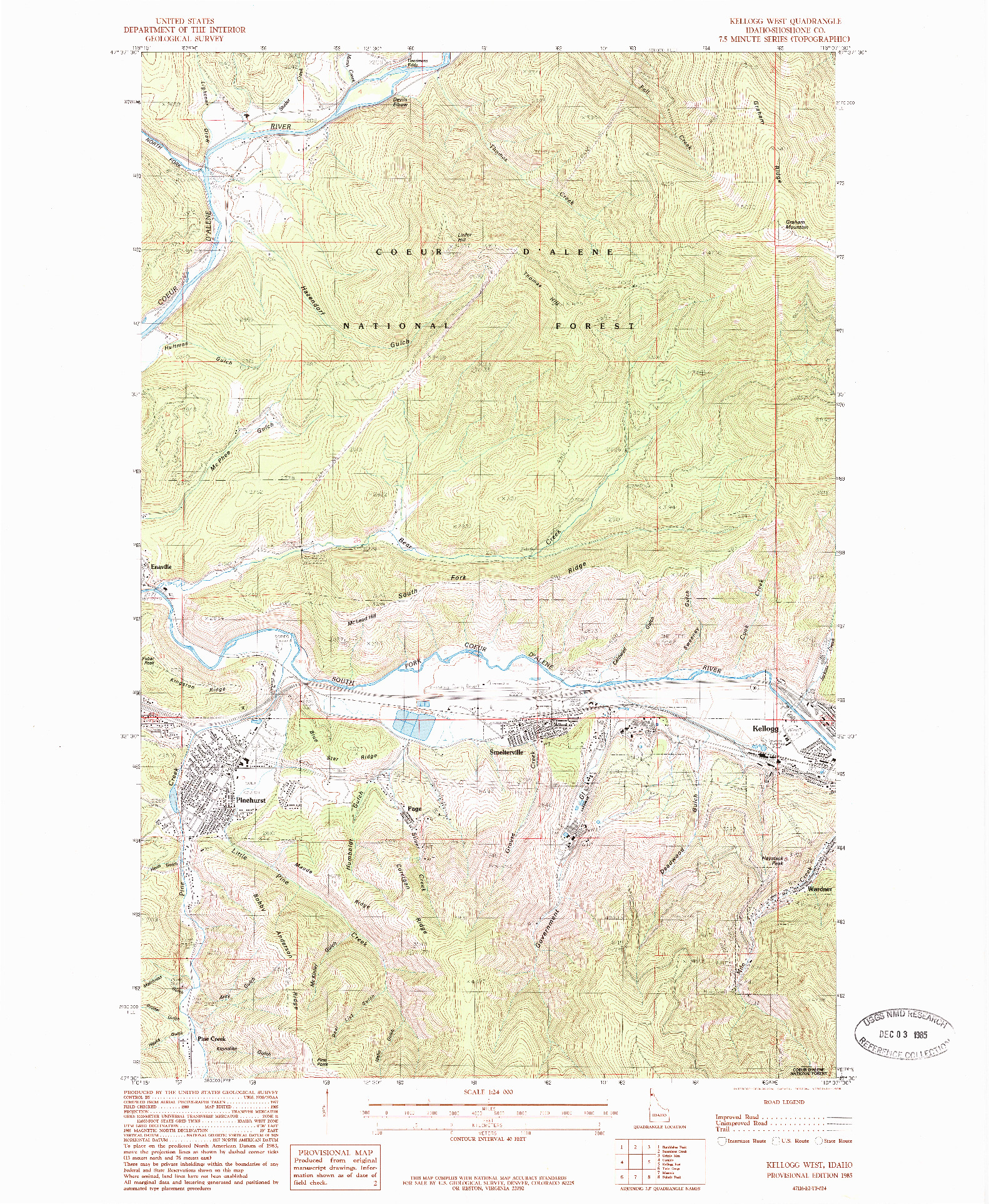 USGS 1:24000-SCALE QUADRANGLE FOR KELLOGG WEST, ID 1985