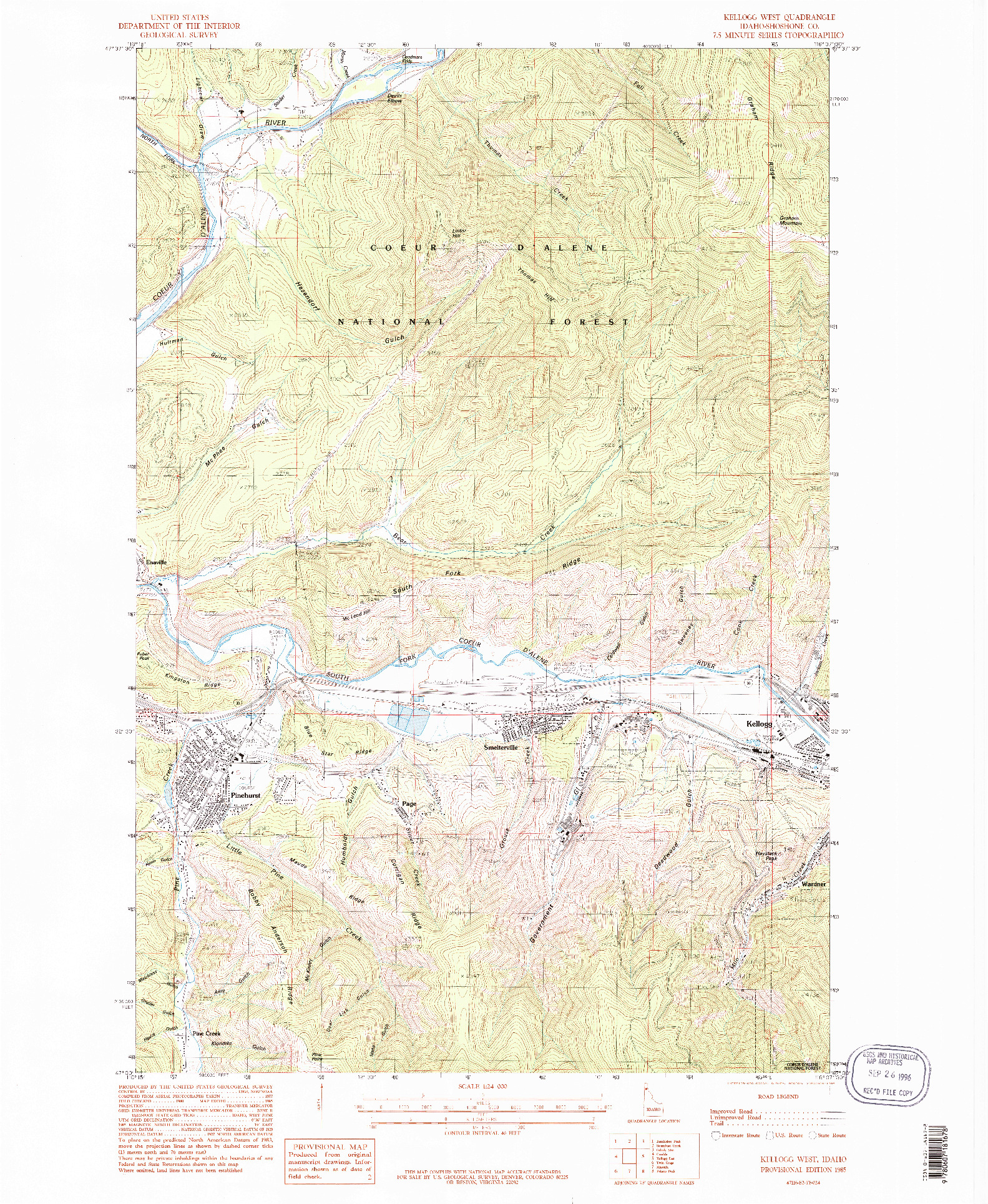 USGS 1:24000-SCALE QUADRANGLE FOR KELLOGG WEST, ID 1985