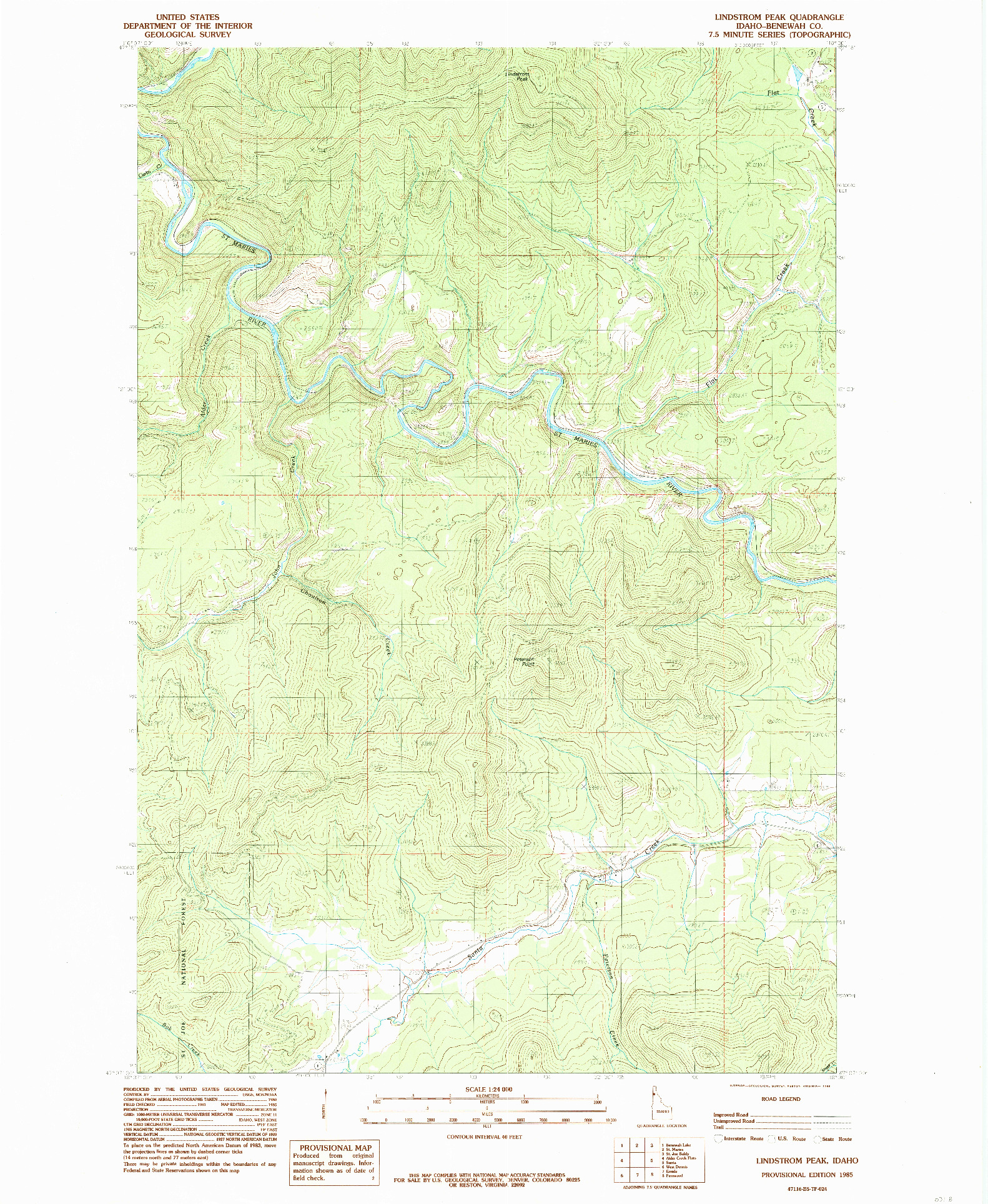 USGS 1:24000-SCALE QUADRANGLE FOR LINDSTROM PEAK, ID 1985