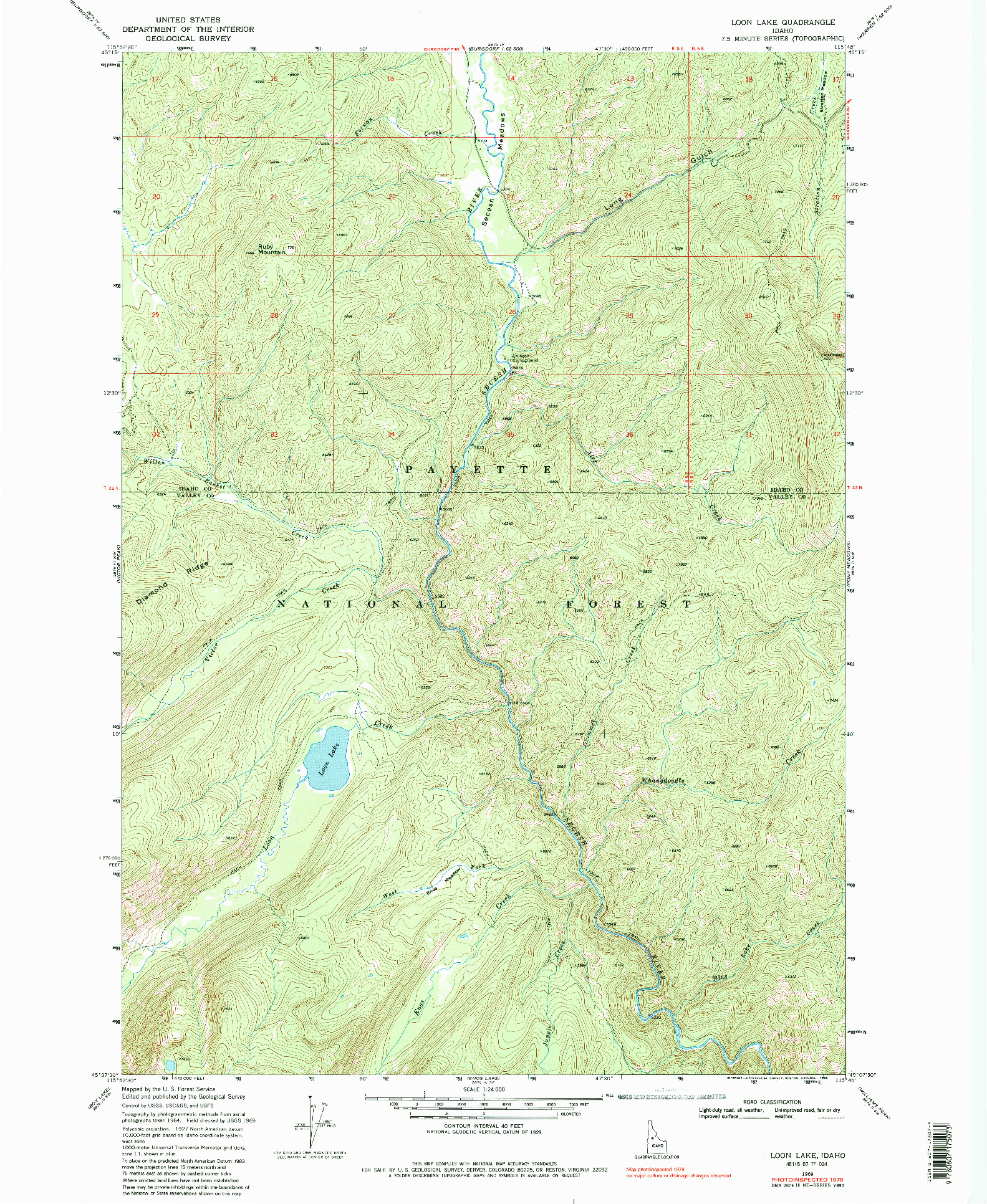 USGS 1:24000-SCALE QUADRANGLE FOR LOON LAKE, ID 1969