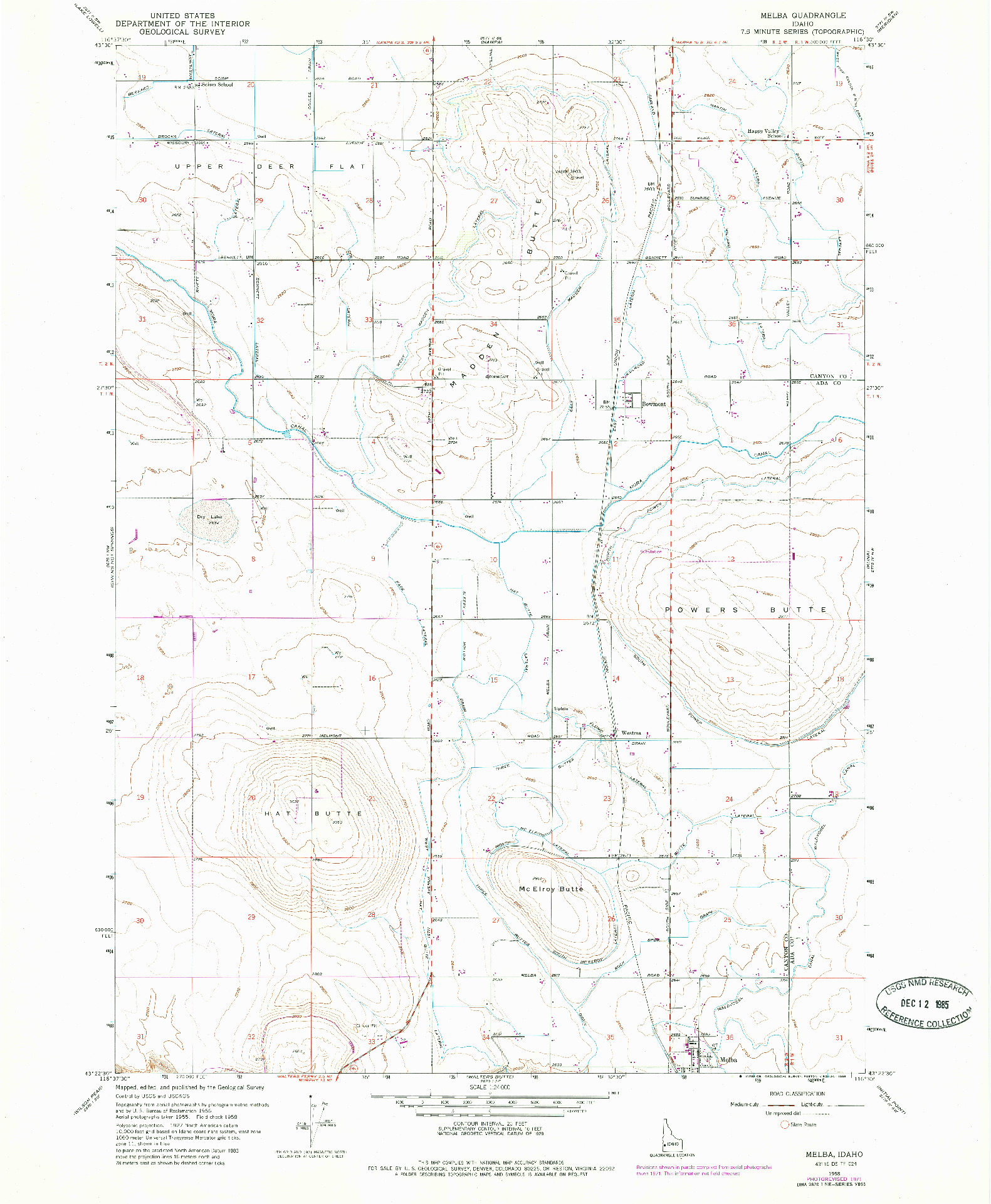 USGS 1:24000-SCALE QUADRANGLE FOR MELBA, ID 1958