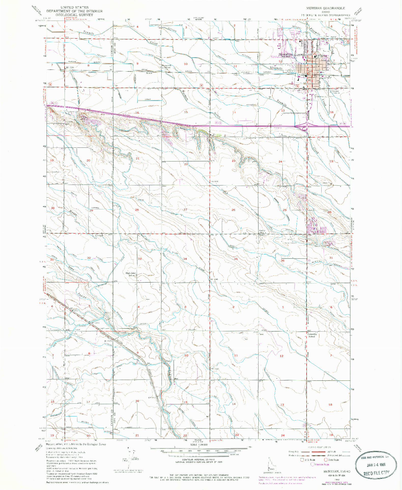 USGS 1:24000-SCALE QUADRANGLE FOR MERIDIAN, ID 1953