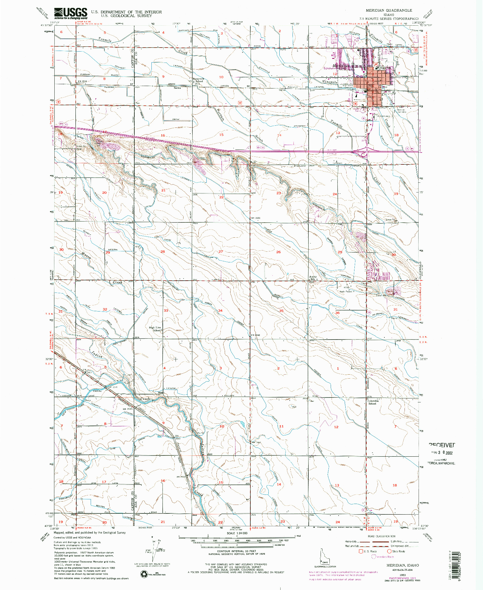 USGS 1:24000-SCALE QUADRANGLE FOR MERIDIAN, ID 1953