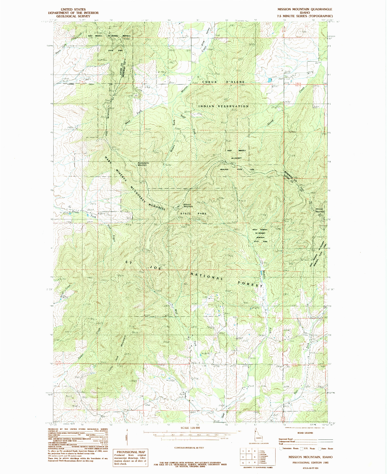 USGS 1:24000-SCALE QUADRANGLE FOR MISSION MOUNTAIN, ID 1985