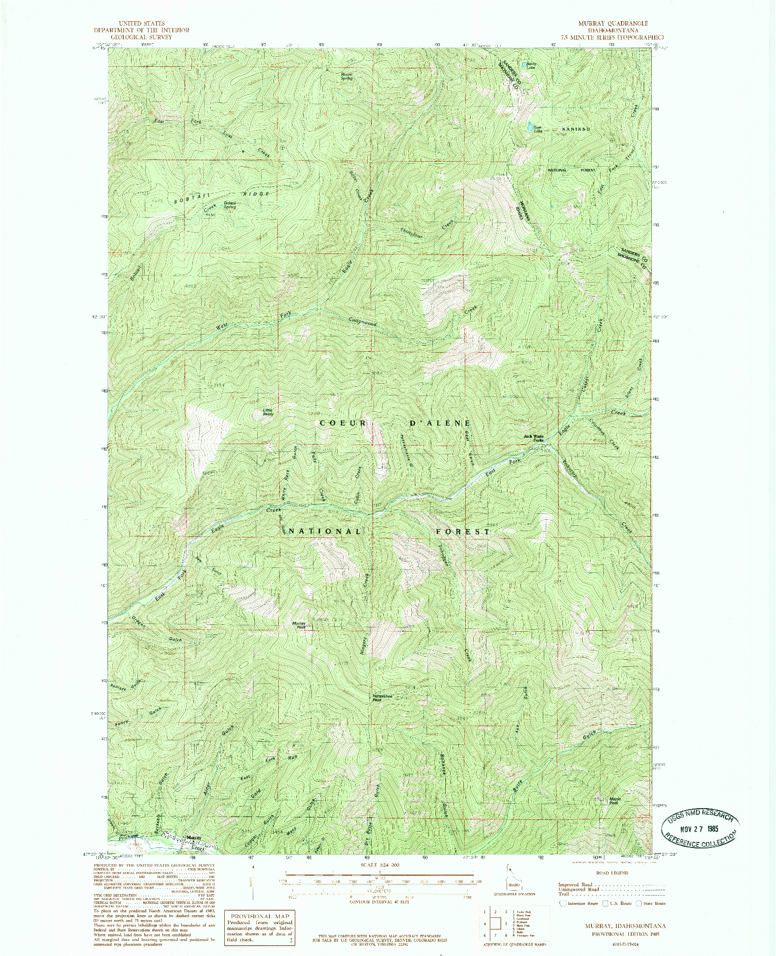 USGS 1:24000-SCALE QUADRANGLE FOR MURRAY, ID 1985