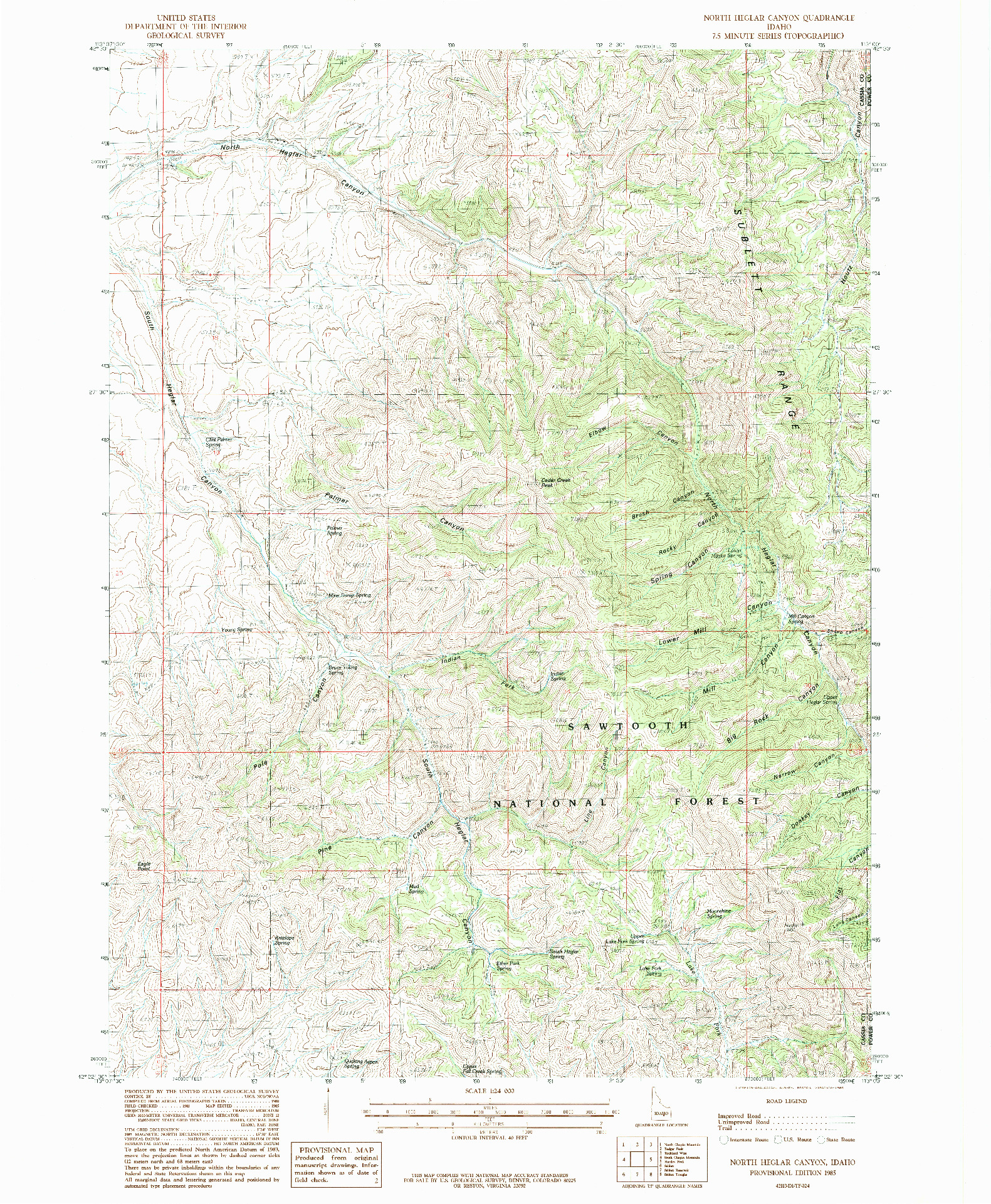 USGS 1:24000-SCALE QUADRANGLE FOR NORTH HEGLAR CANYON, ID 1985