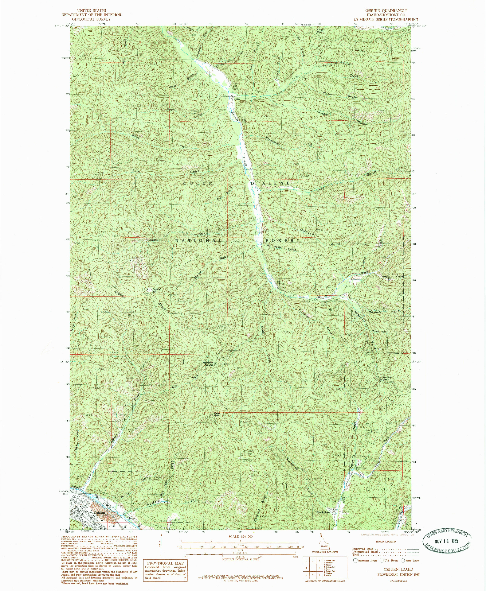 USGS 1:24000-SCALE QUADRANGLE FOR OSBURN, ID 1985