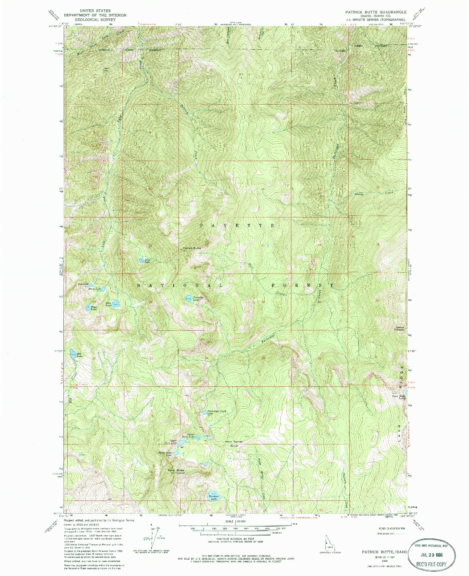 USGS 1:24000-SCALE QUADRANGLE FOR PATRICK BUTTE, ID 1964