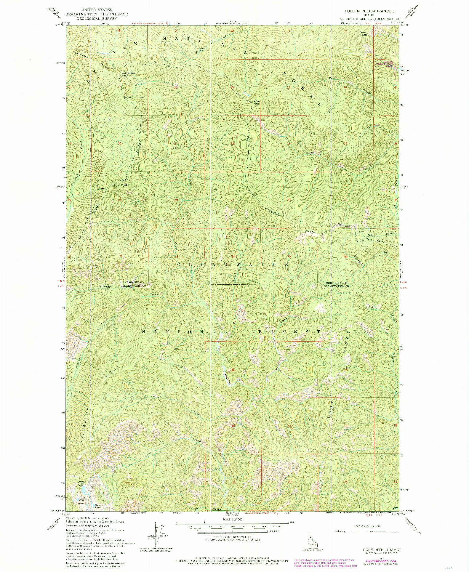 USGS 1:24000-SCALE QUADRANGLE FOR POLE MTN, ID 1963