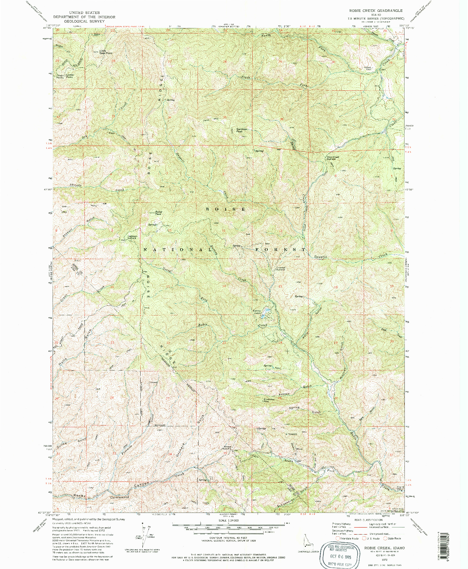 USGS 1:24000-SCALE QUADRANGLE FOR ROBIE CREEK, ID 1972