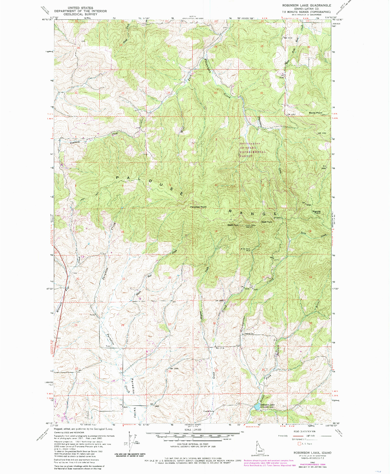 USGS 1:24000-SCALE QUADRANGLE FOR ROBINSON LAKE, ID 1960