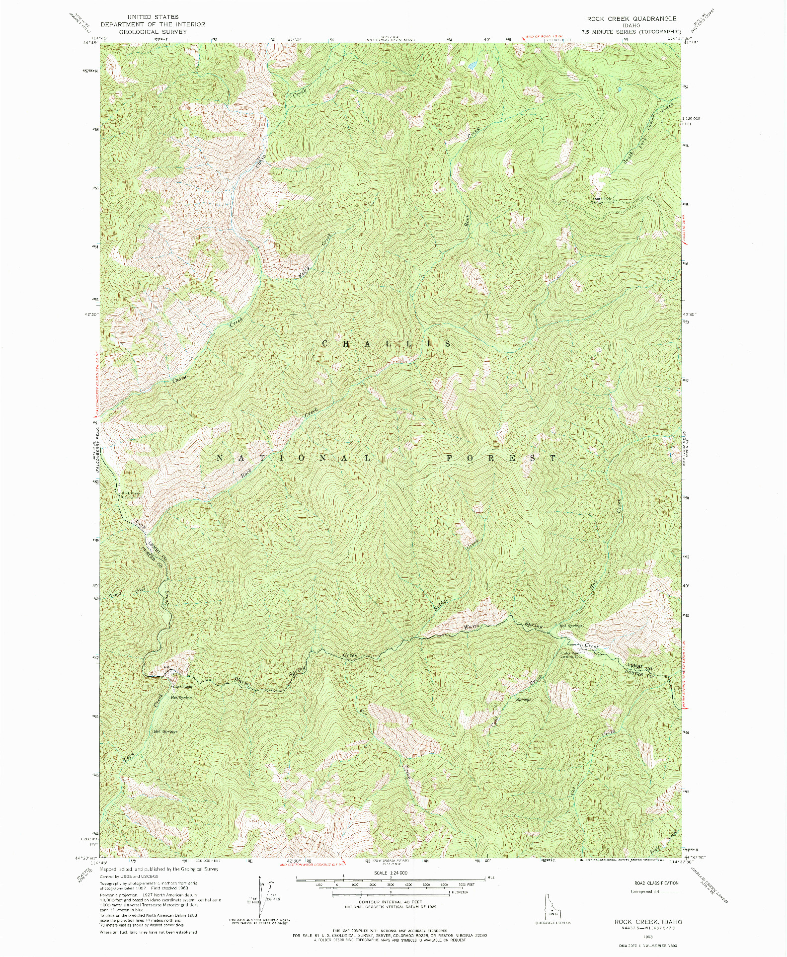 USGS 1:24000-SCALE QUADRANGLE FOR ROCK CREEK, ID 1963