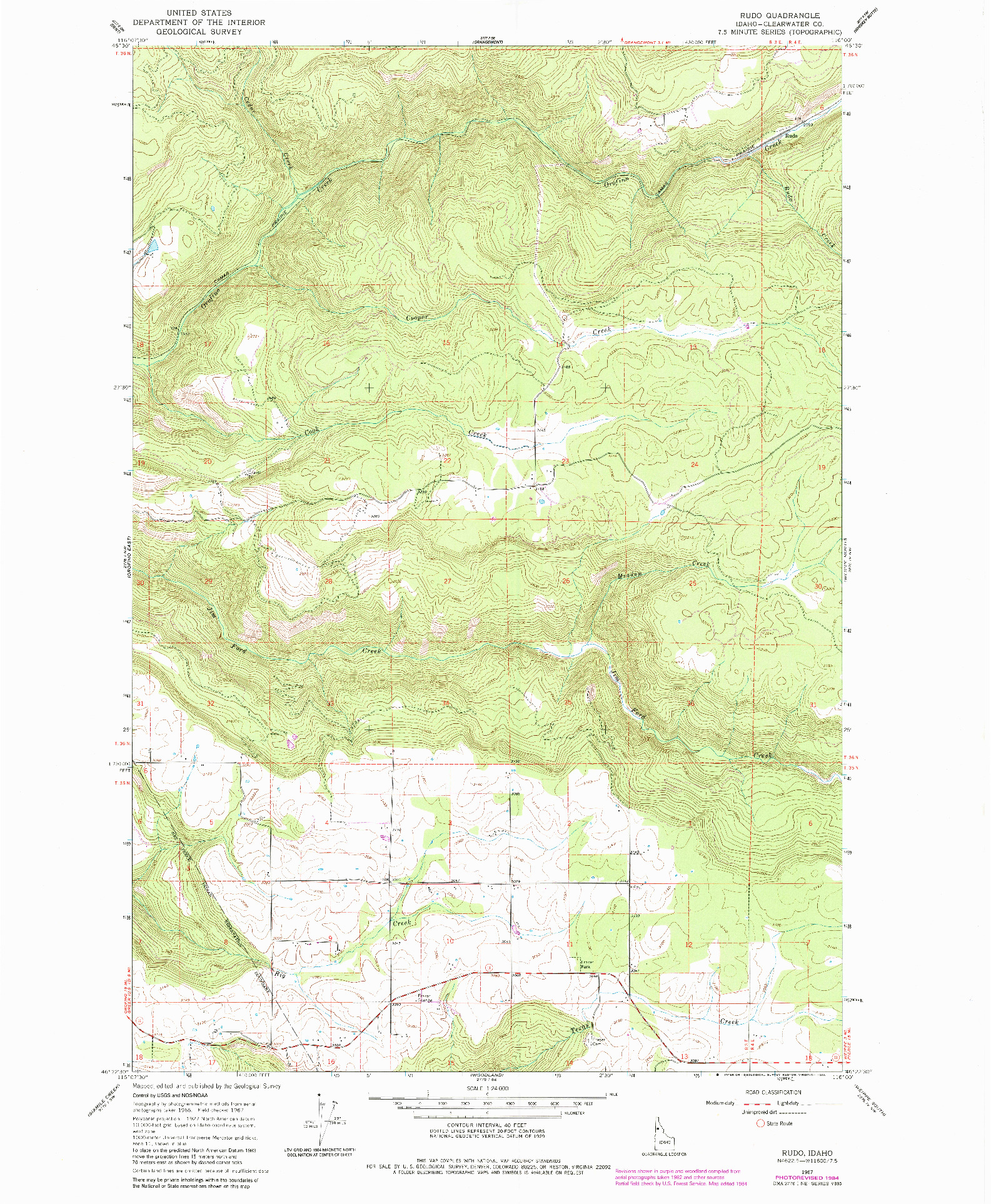 USGS 1:24000-SCALE QUADRANGLE FOR RUDO, ID 1967