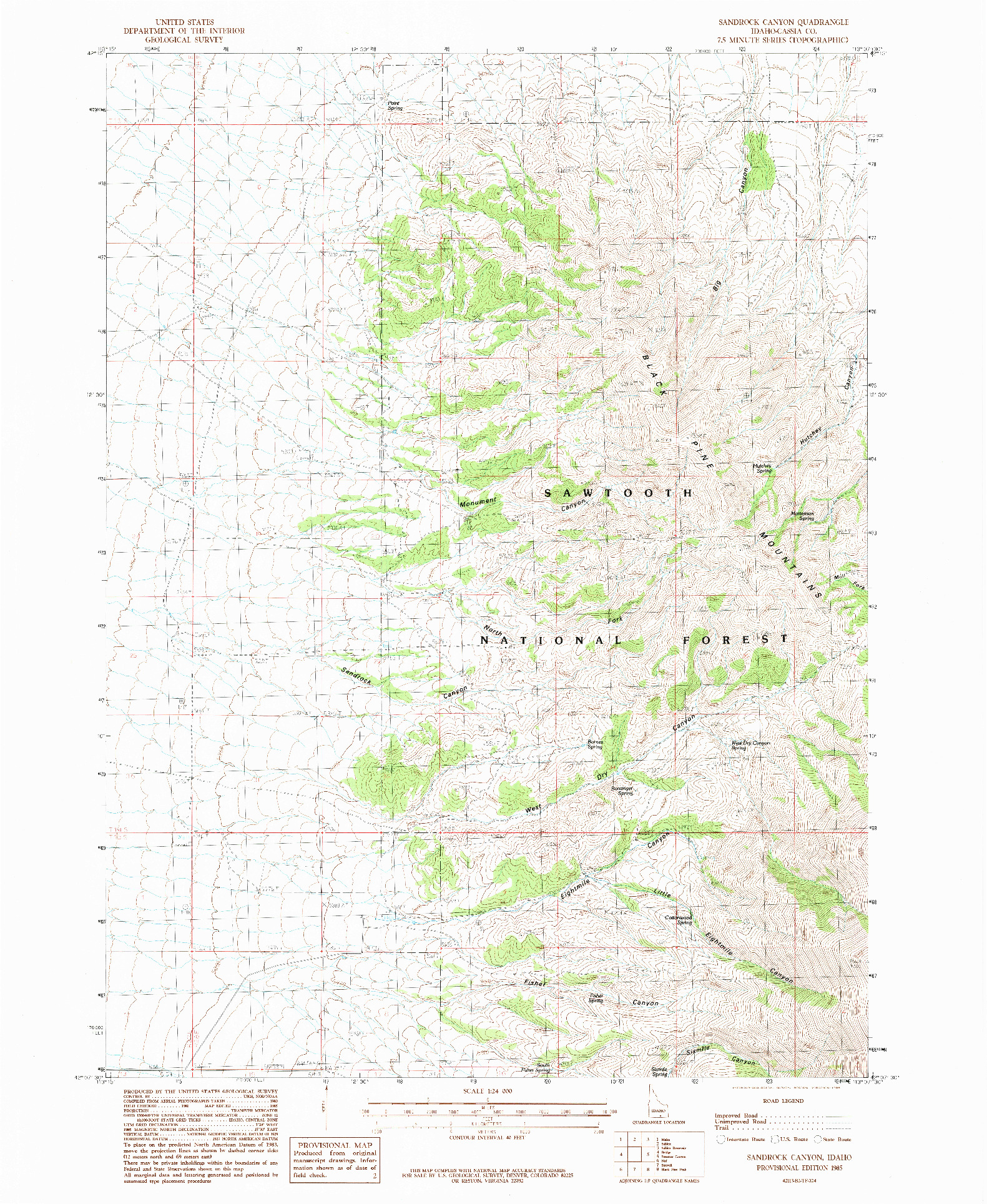 USGS 1:24000-SCALE QUADRANGLE FOR SANDROCK CANYON, ID 1985