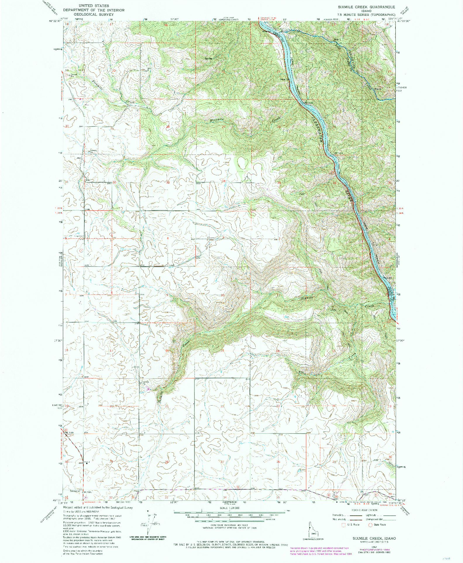 USGS 1:24000-SCALE QUADRANGLE FOR SIXMILE CREEK, ID 1967