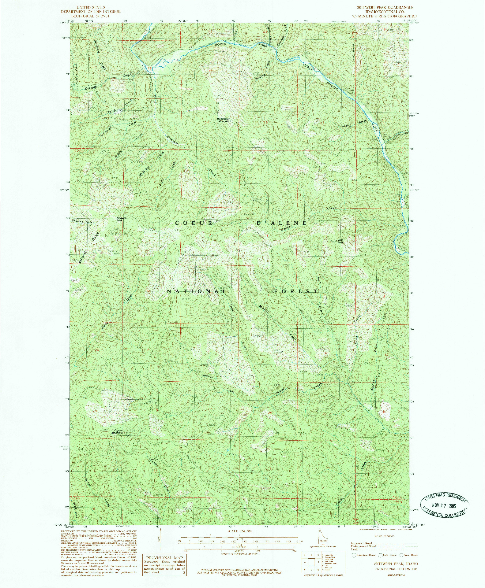 USGS 1:24000-SCALE QUADRANGLE FOR SKITWISH PEAK, ID 1985