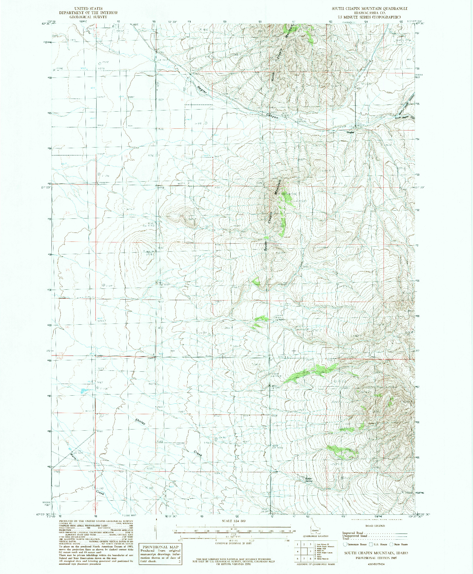 USGS 1:24000-SCALE QUADRANGLE FOR SOUTH CHAPIN MOUNTAIN, ID 1985
