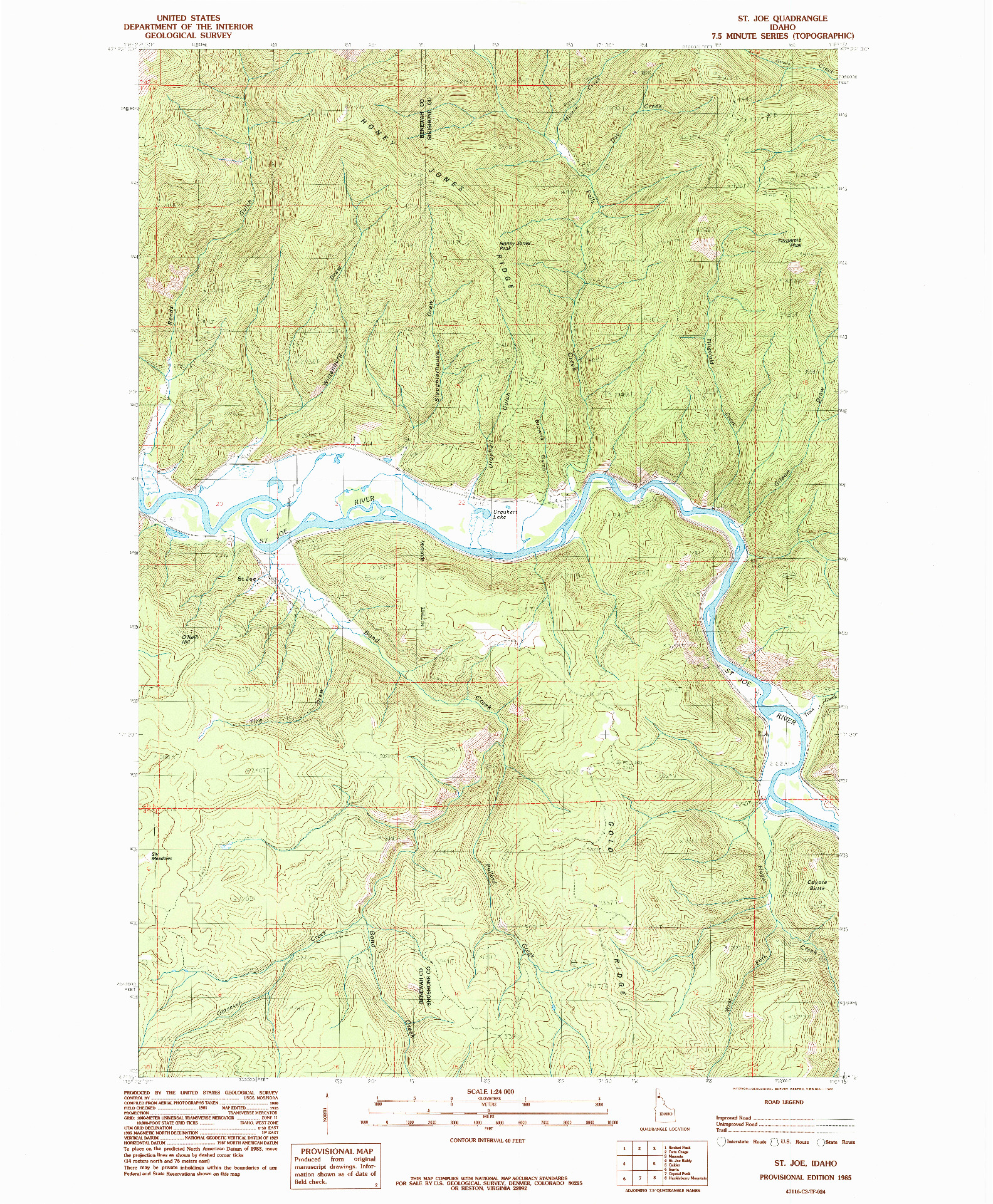 USGS 1:24000-SCALE QUADRANGLE FOR ST. JOE, ID 1985