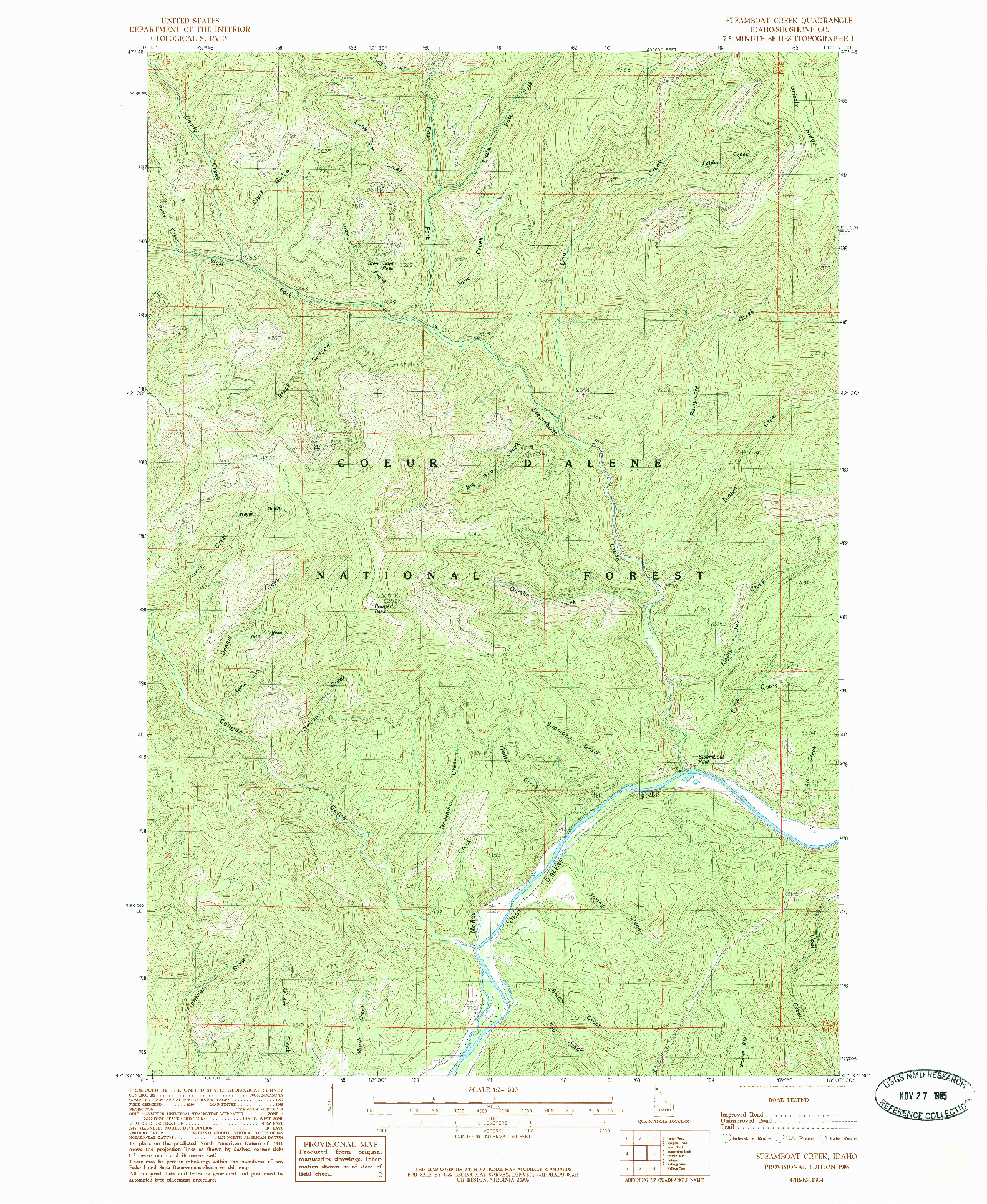 USGS 1:24000-SCALE QUADRANGLE FOR STEAMBOAT CREEK, ID 1985