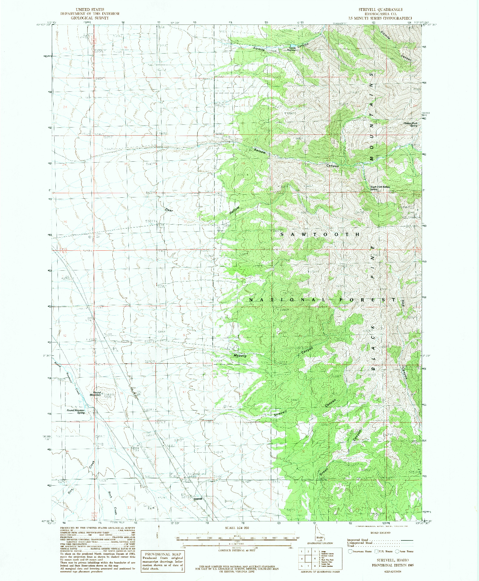 USGS 1:24000-SCALE QUADRANGLE FOR STREVELL, ID 1985