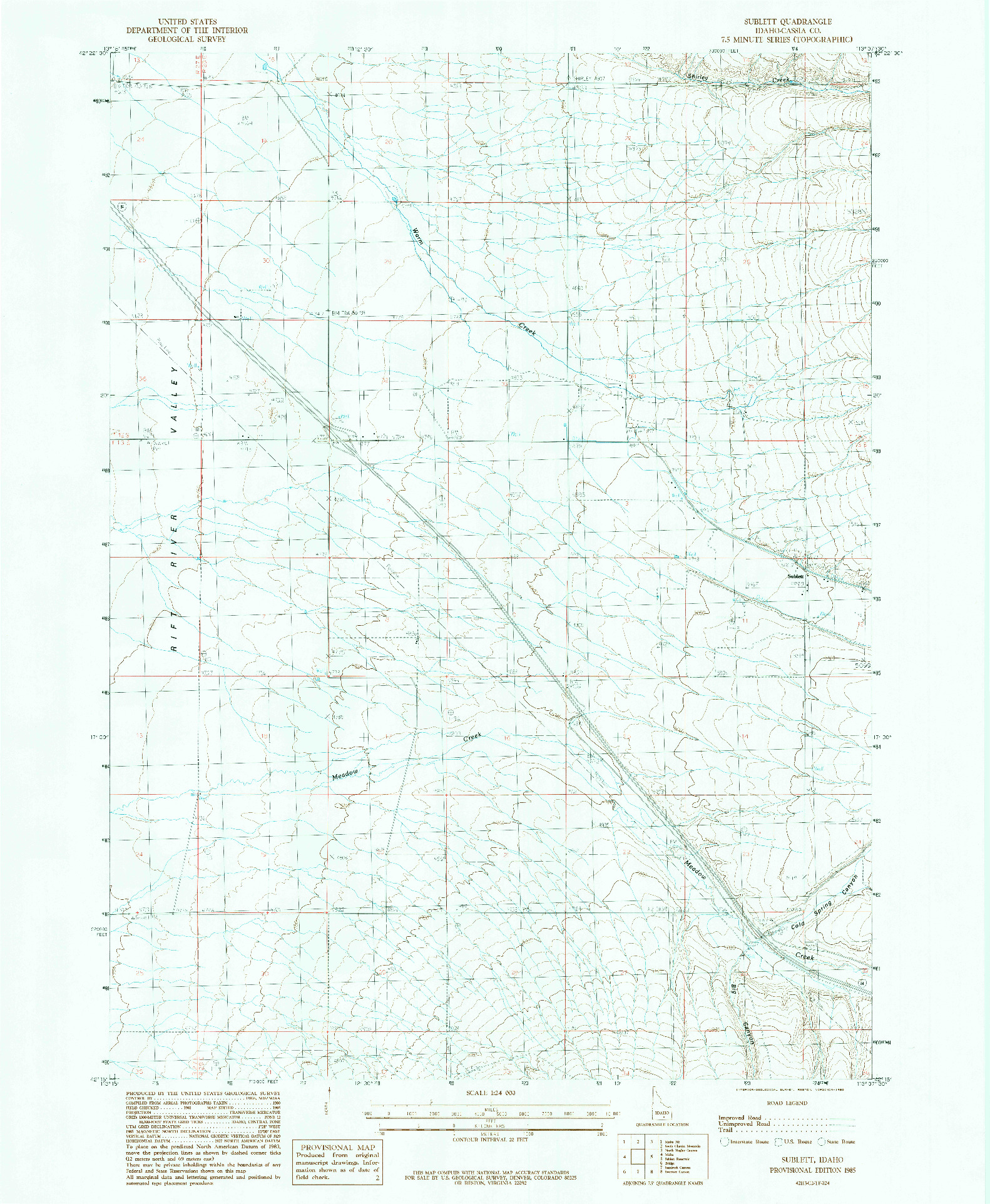 USGS 1:24000-SCALE QUADRANGLE FOR SUBLETT, ID 1985