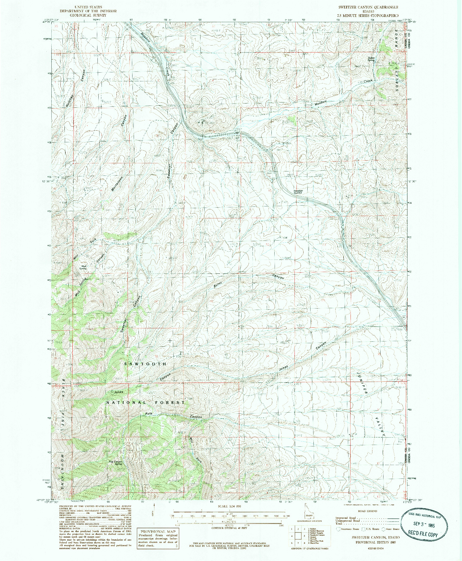 USGS 1:24000-SCALE QUADRANGLE FOR SWEETZER CANYON, ID 1985