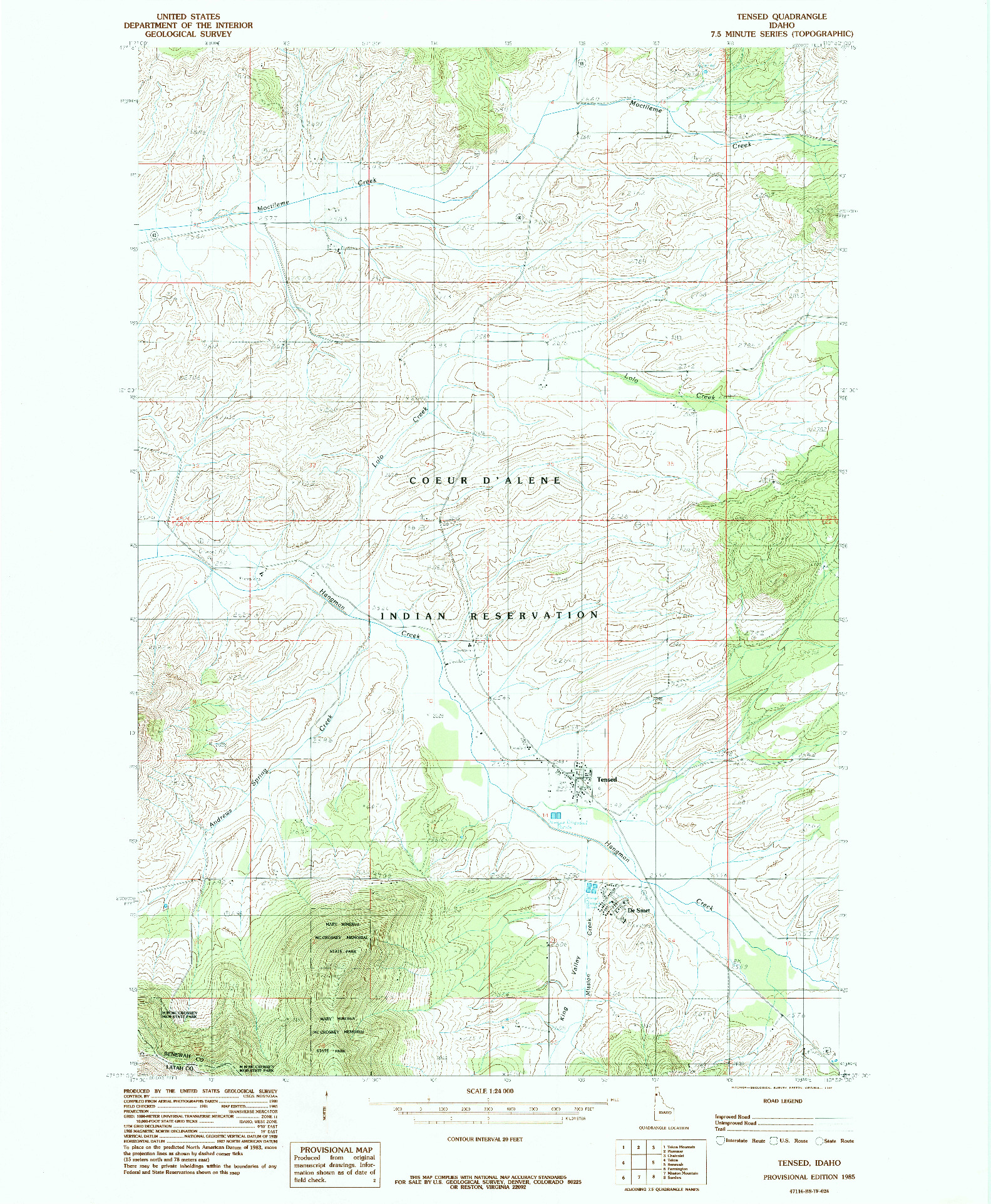 USGS 1:24000-SCALE QUADRANGLE FOR TENSED, ID 1985