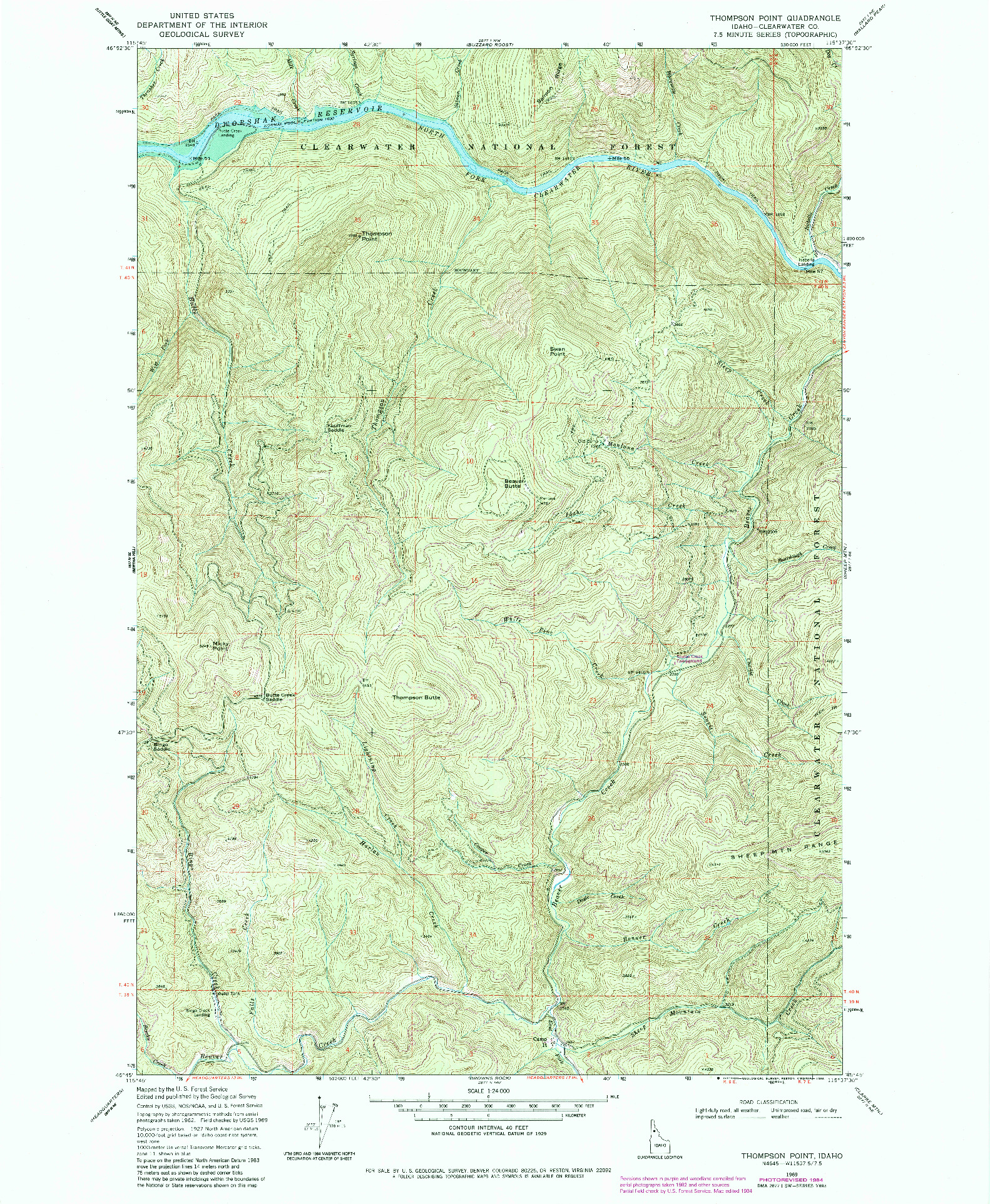 USGS 1:24000-SCALE QUADRANGLE FOR THOMPSON POINT, ID 1969