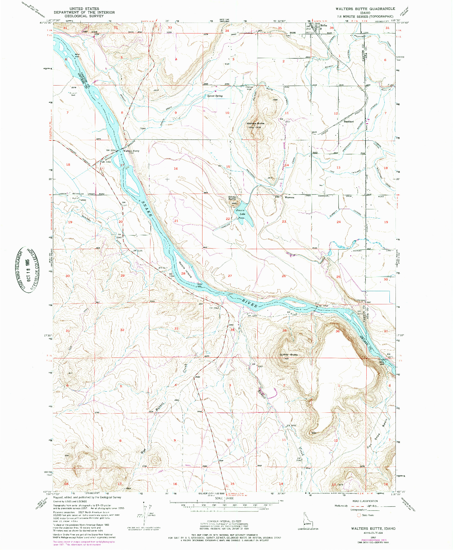 USGS 1:24000-SCALE QUADRANGLE FOR WALTERS BUTTE, ID 1957