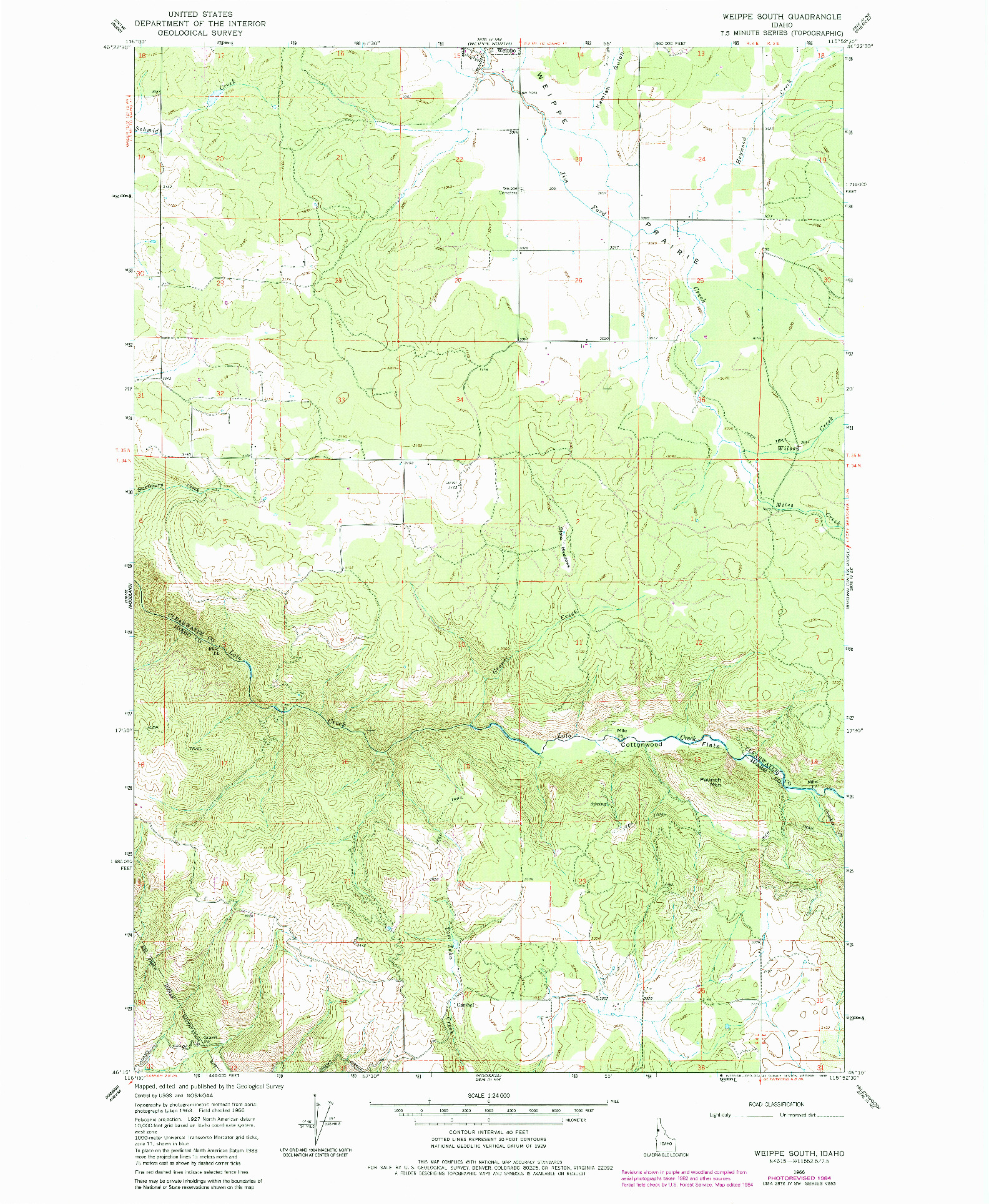 USGS 1:24000-SCALE QUADRANGLE FOR WEIPPE SOUTH, ID 1966