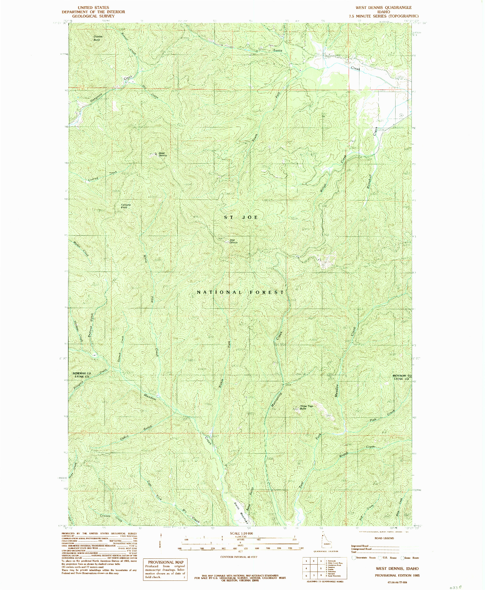 USGS 1:24000-SCALE QUADRANGLE FOR WEST DENNIS, ID 1985