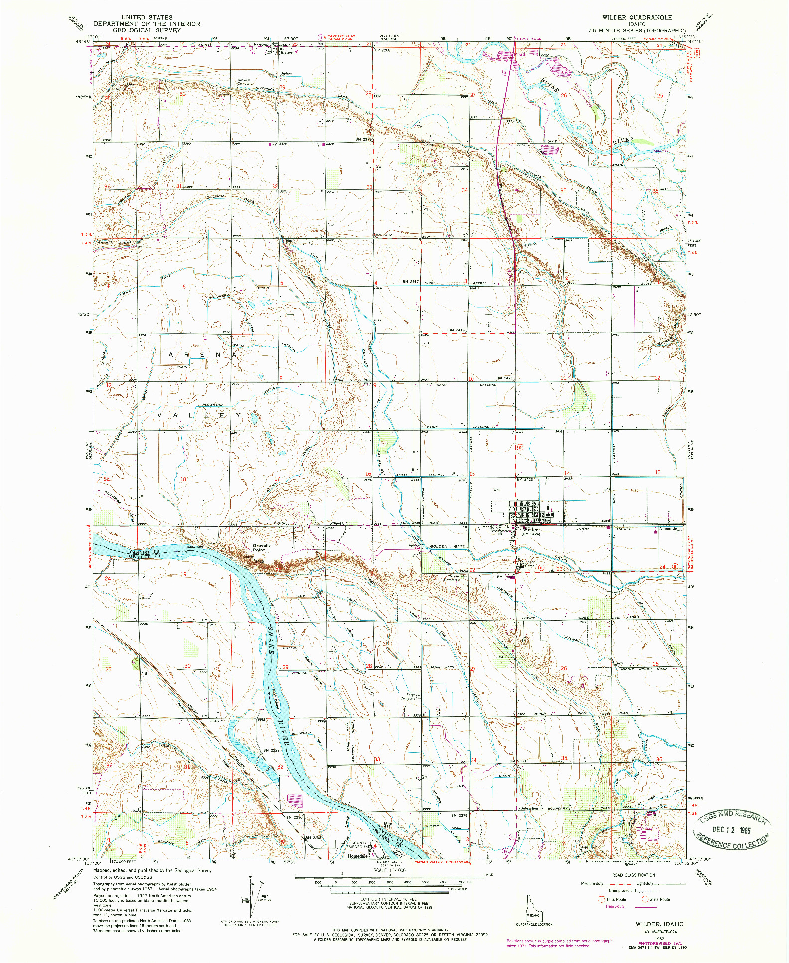USGS 1:24000-SCALE QUADRANGLE FOR WILDER, ID 1957