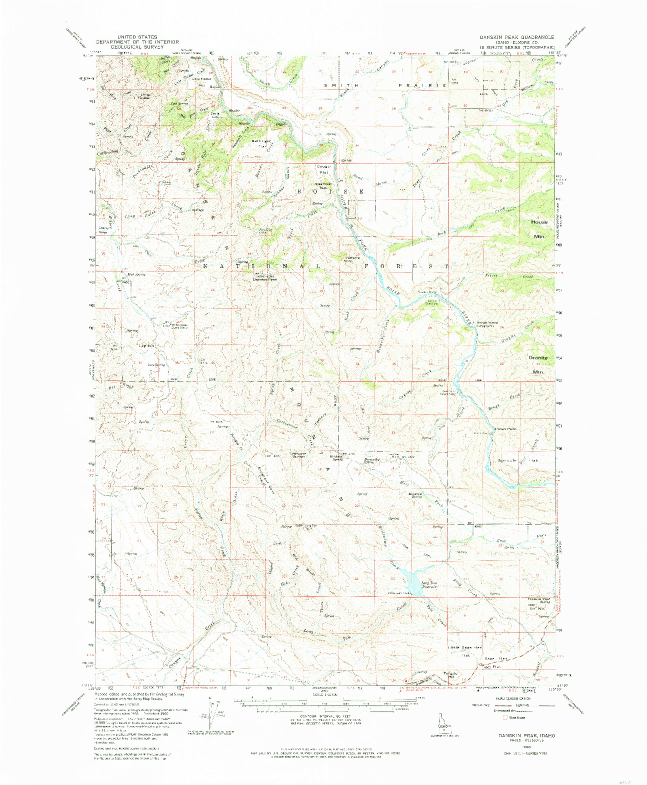 USGS 1:62500-SCALE QUADRANGLE FOR DANSKIN PEAK, ID 1960