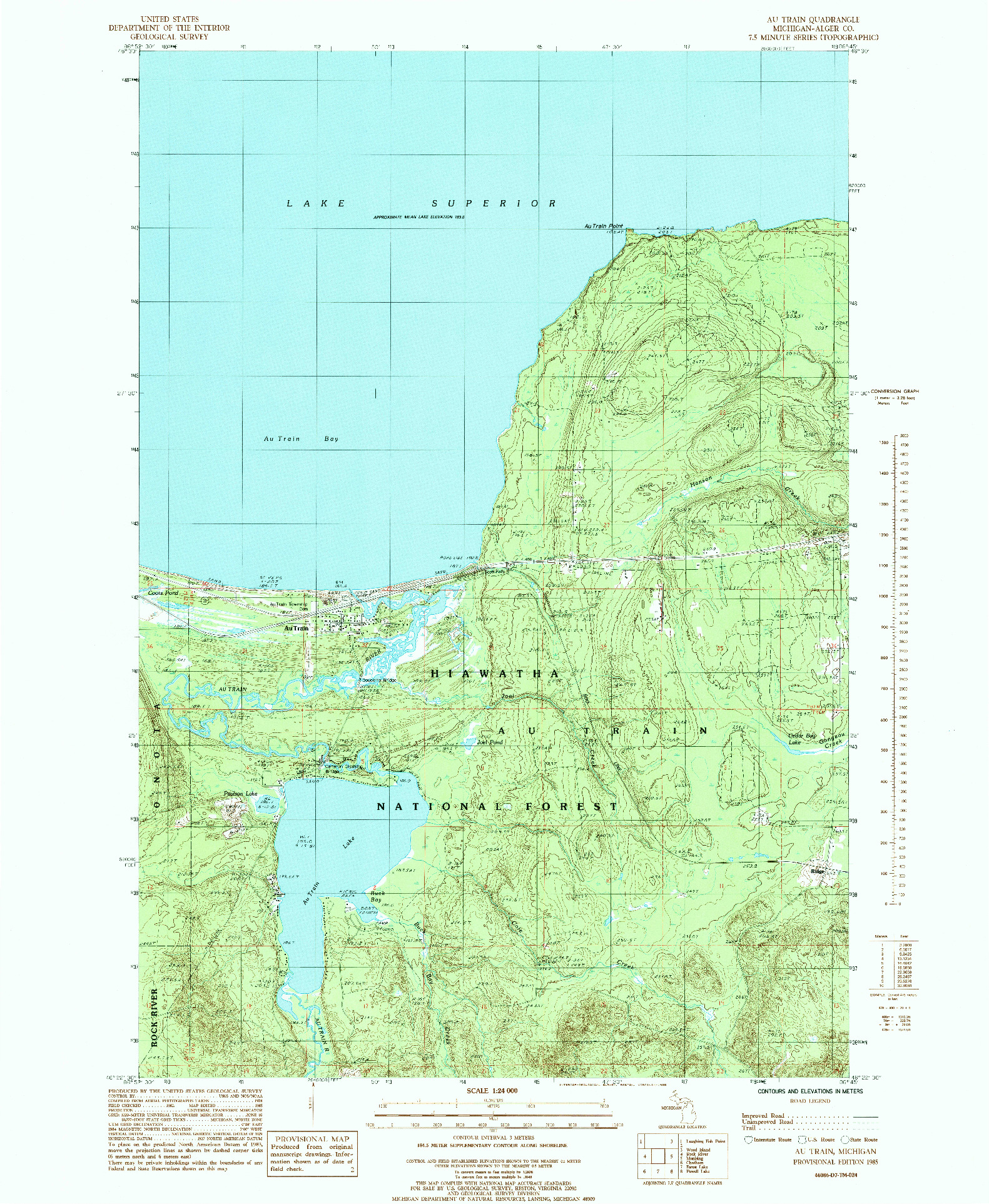 USGS 1:24000-SCALE QUADRANGLE FOR AU TRAIN, MI 1985