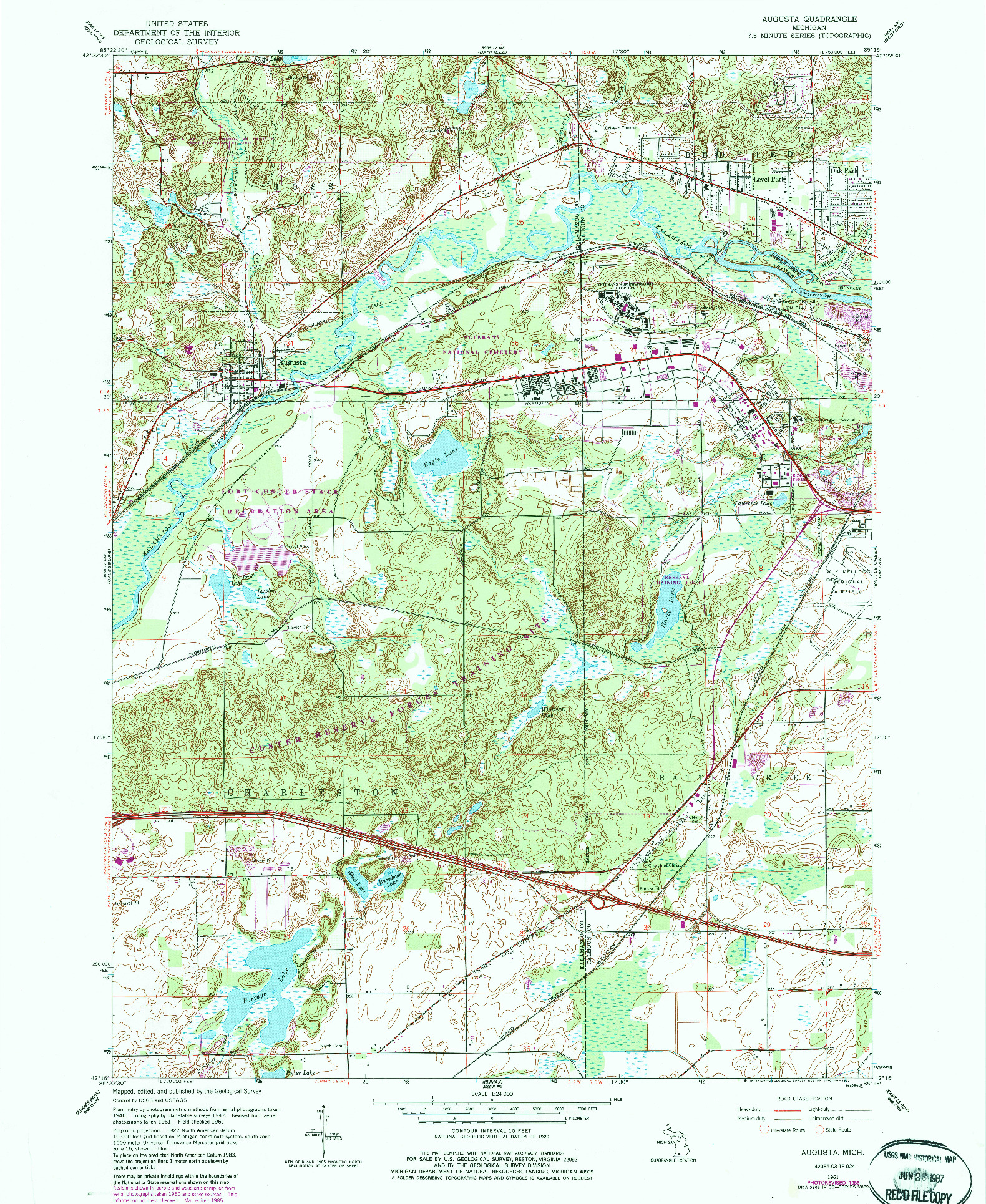 USGS 1:24000-SCALE QUADRANGLE FOR AUGUSTA, MI 1961