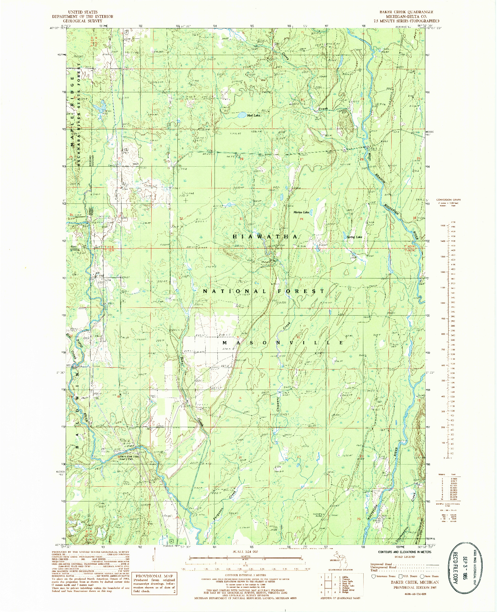 USGS 1:24000-SCALE QUADRANGLE FOR BAKER CREEK, MI 1985