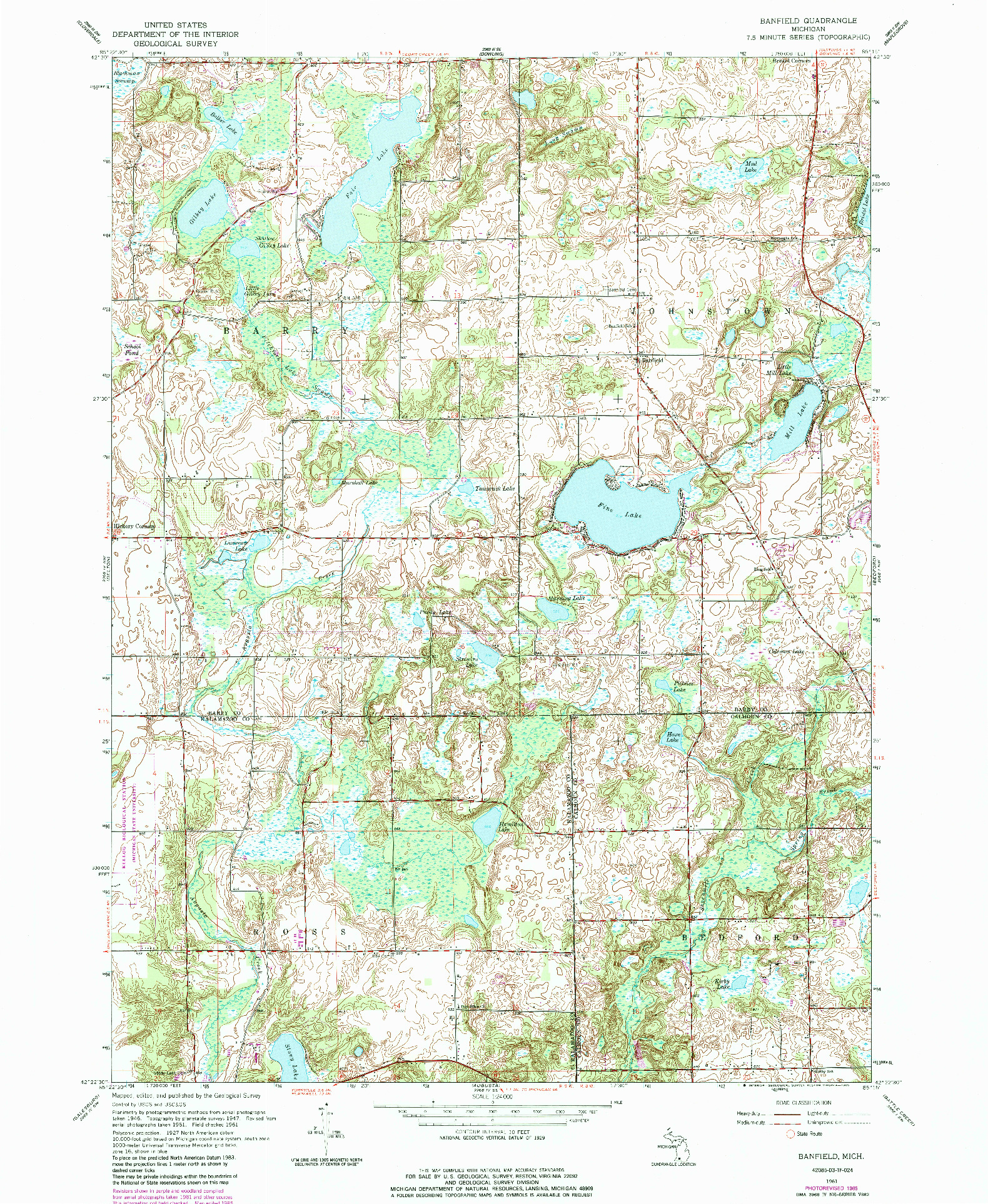 USGS 1:24000-SCALE QUADRANGLE FOR BANFIELD, MI 1961