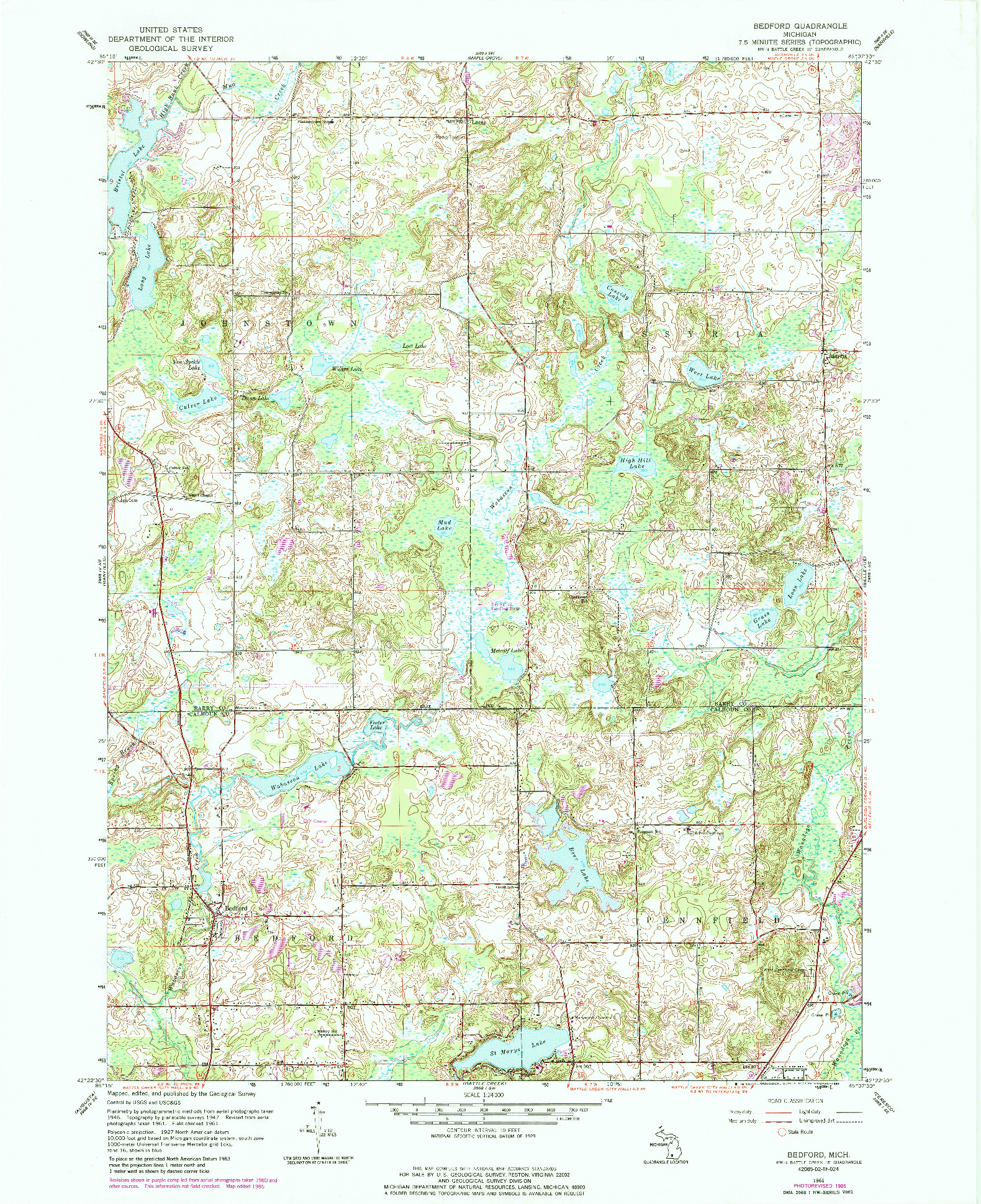 USGS 1:24000-SCALE QUADRANGLE FOR BEDFORD, MI 1961