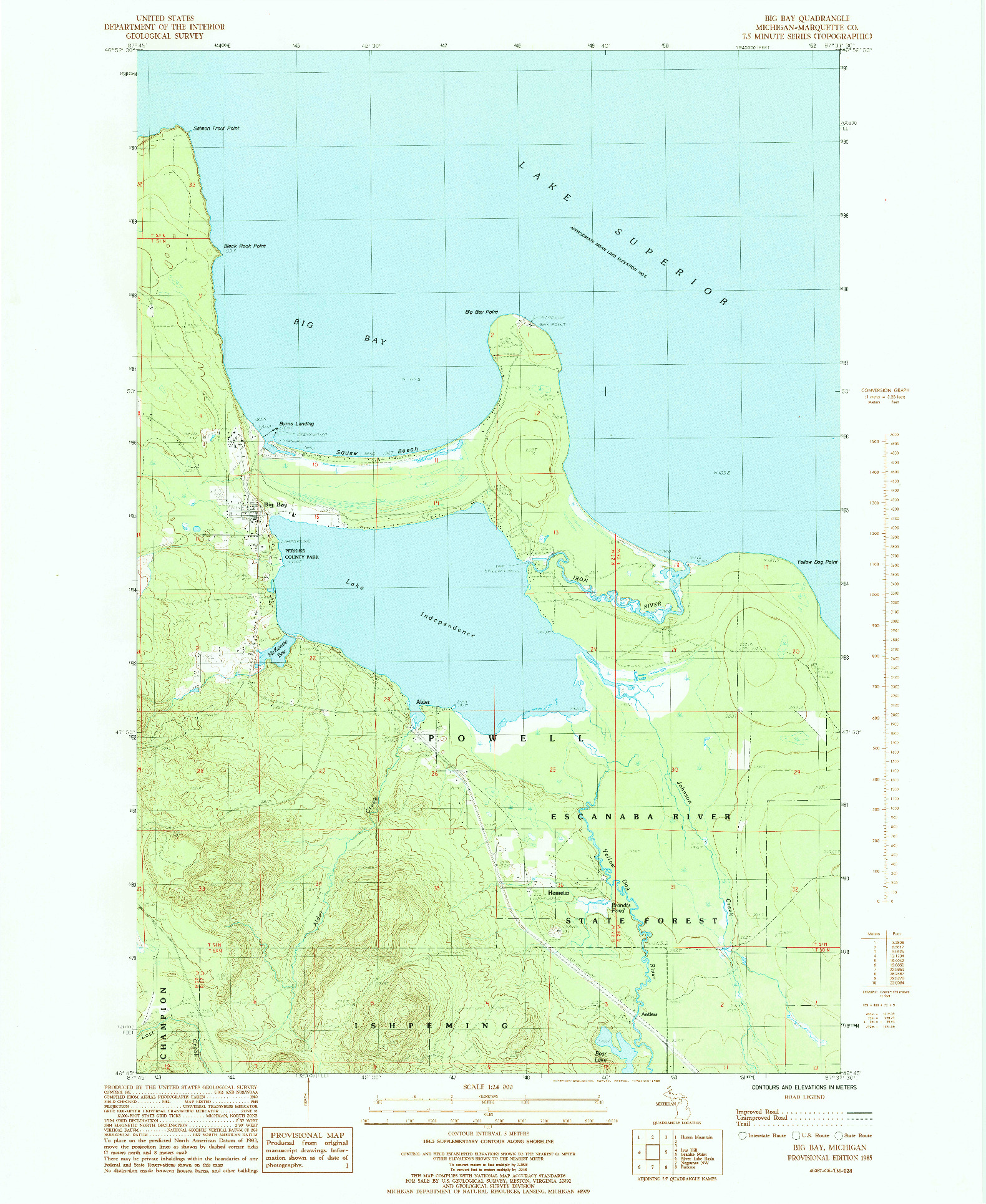 USGS 1:24000-SCALE QUADRANGLE FOR BIG BAY, MI 1985