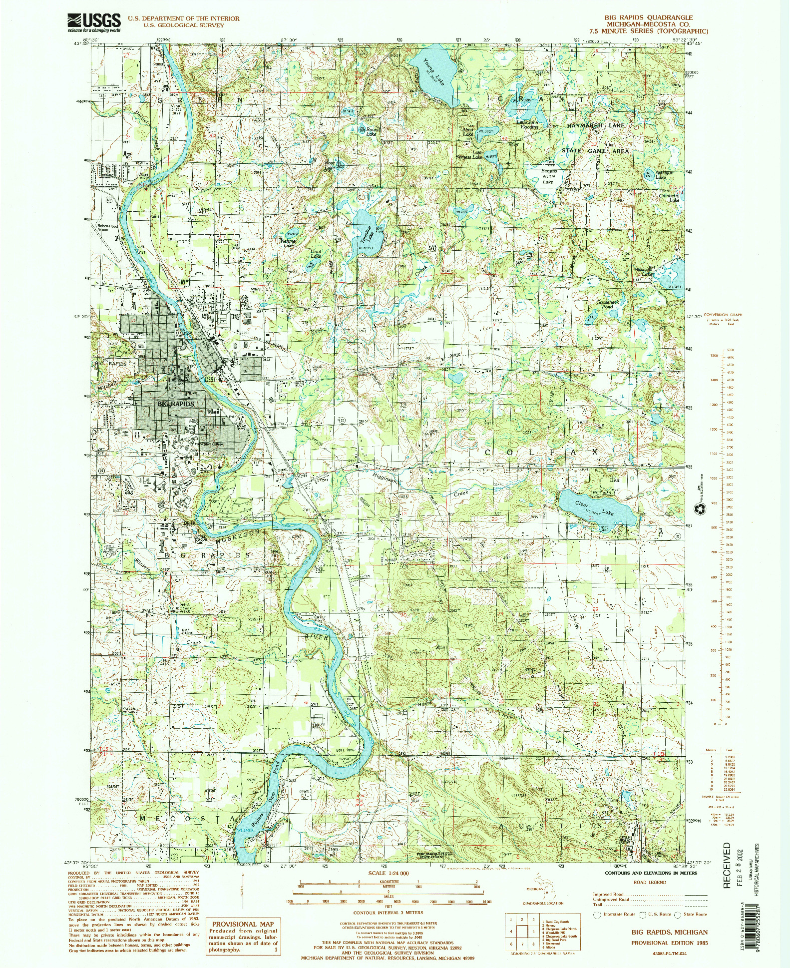 USGS 1:24000-SCALE QUADRANGLE FOR BIG RAPIDS, MI 1985