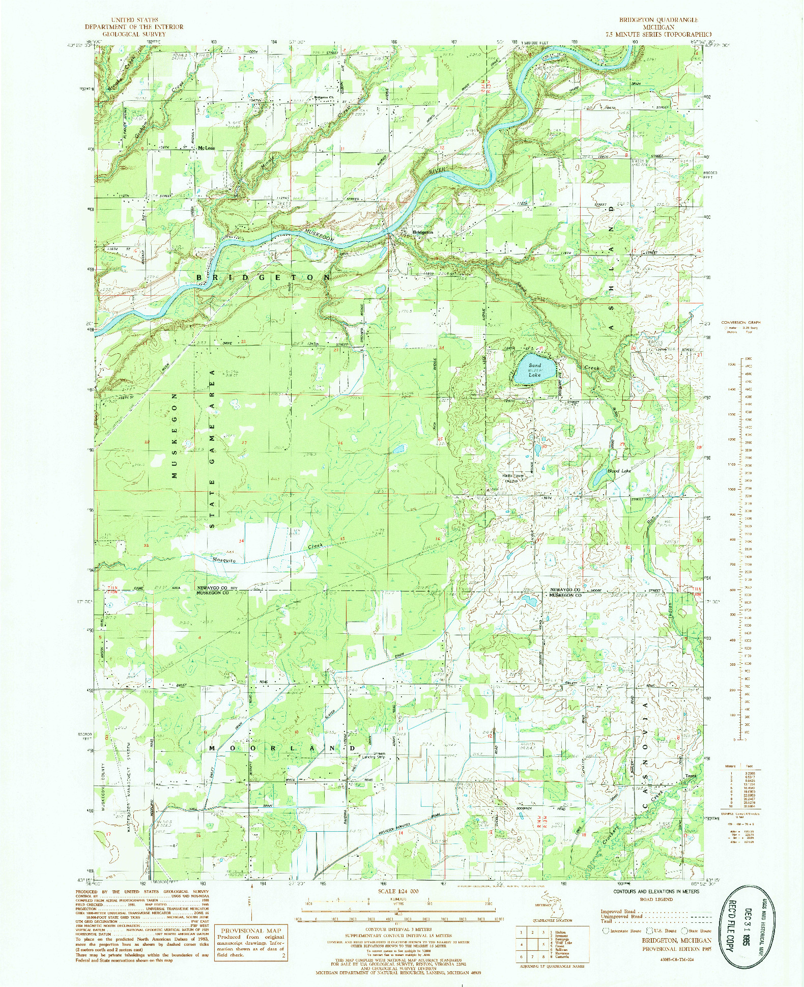 USGS 1:24000-SCALE QUADRANGLE FOR BRIDGETON, MI 1985