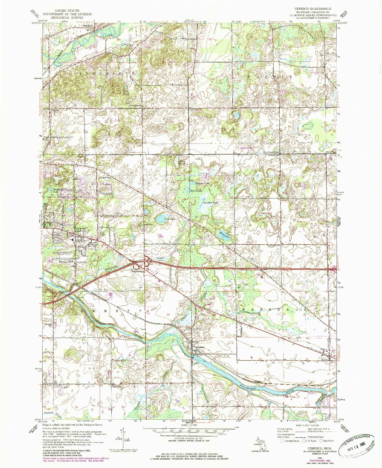 USGS 1:24000-SCALE QUADRANGLE FOR CERESCO, MI 1961